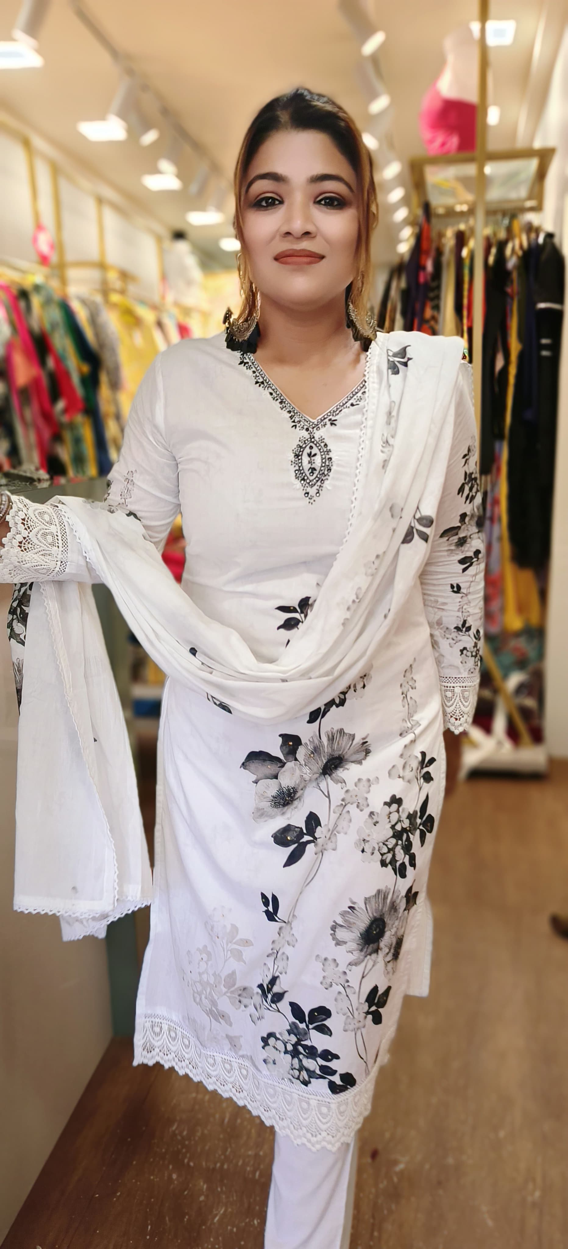 Beautiful white kurta with pant set and beautiful Digital Printed dupatta DRY WASH-04640