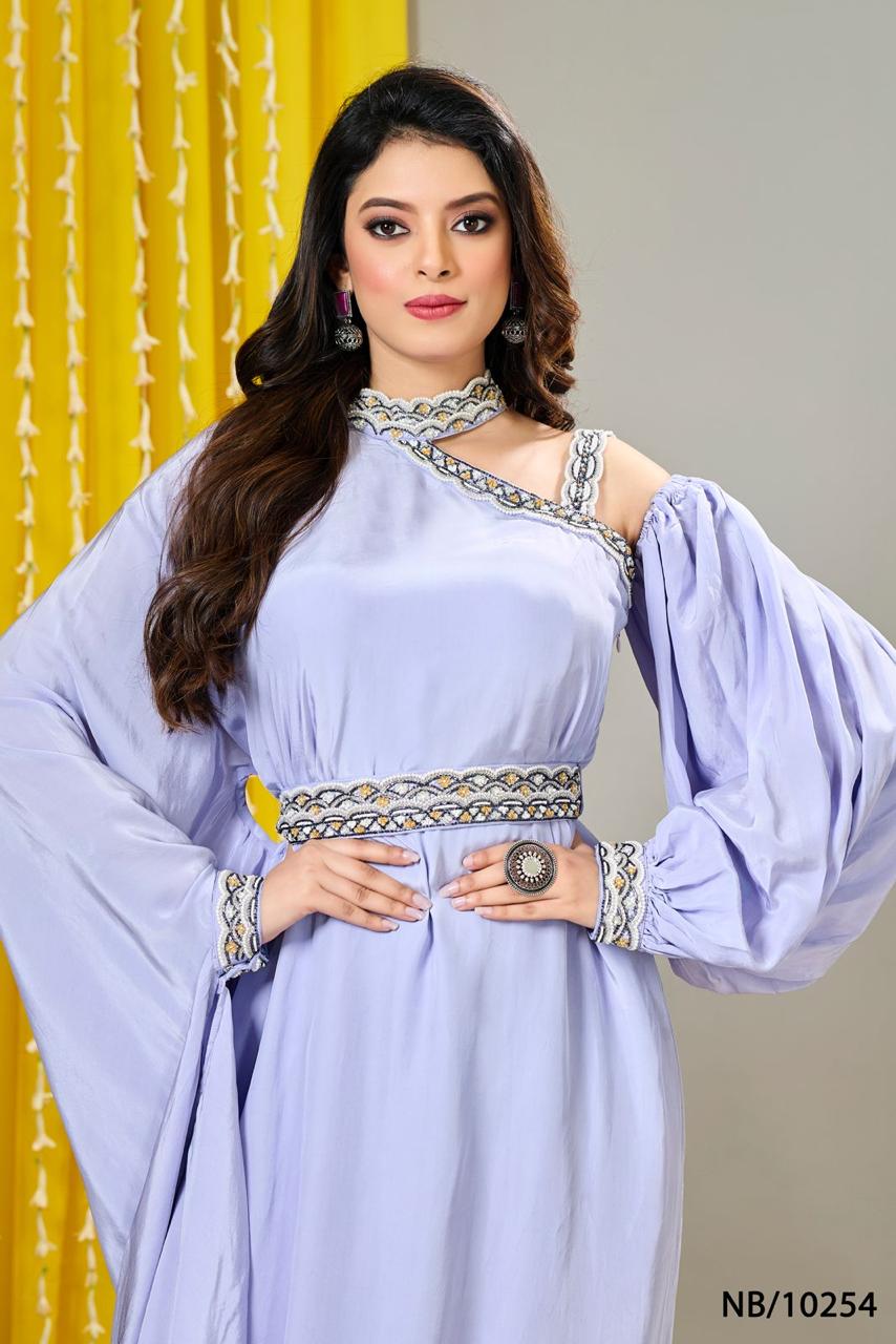 Stylish Ombere One Sided Sleeves Top With Stylish belt  Drywash only-04502