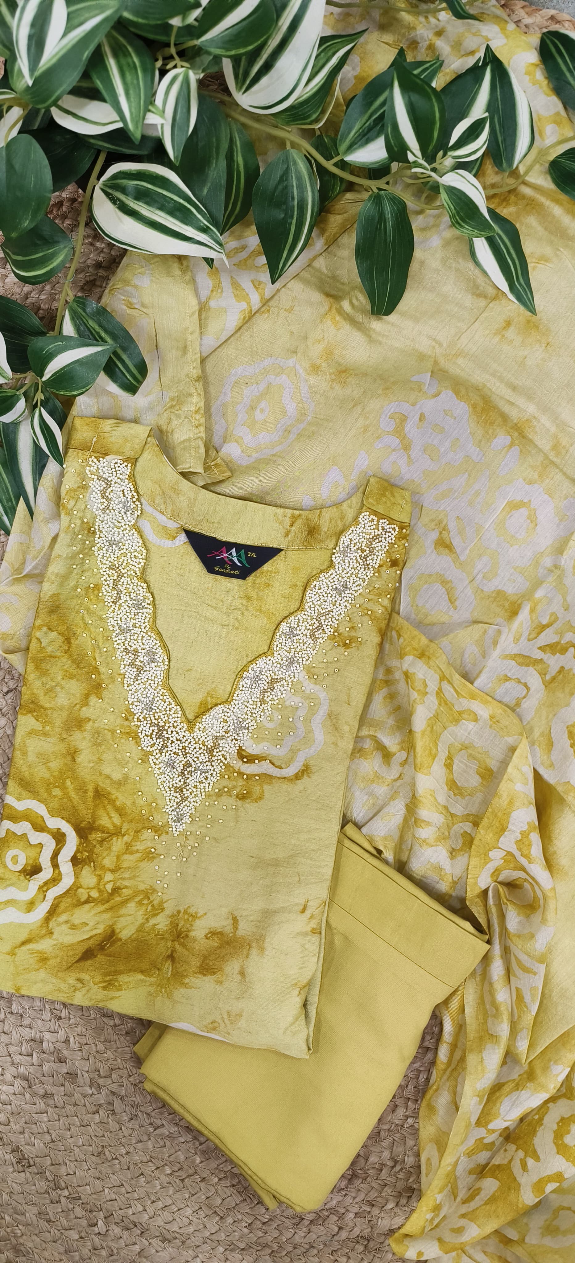 Pearl Embroidered V Neck Chanderi Cotton Full Suit with Dupatta 04808