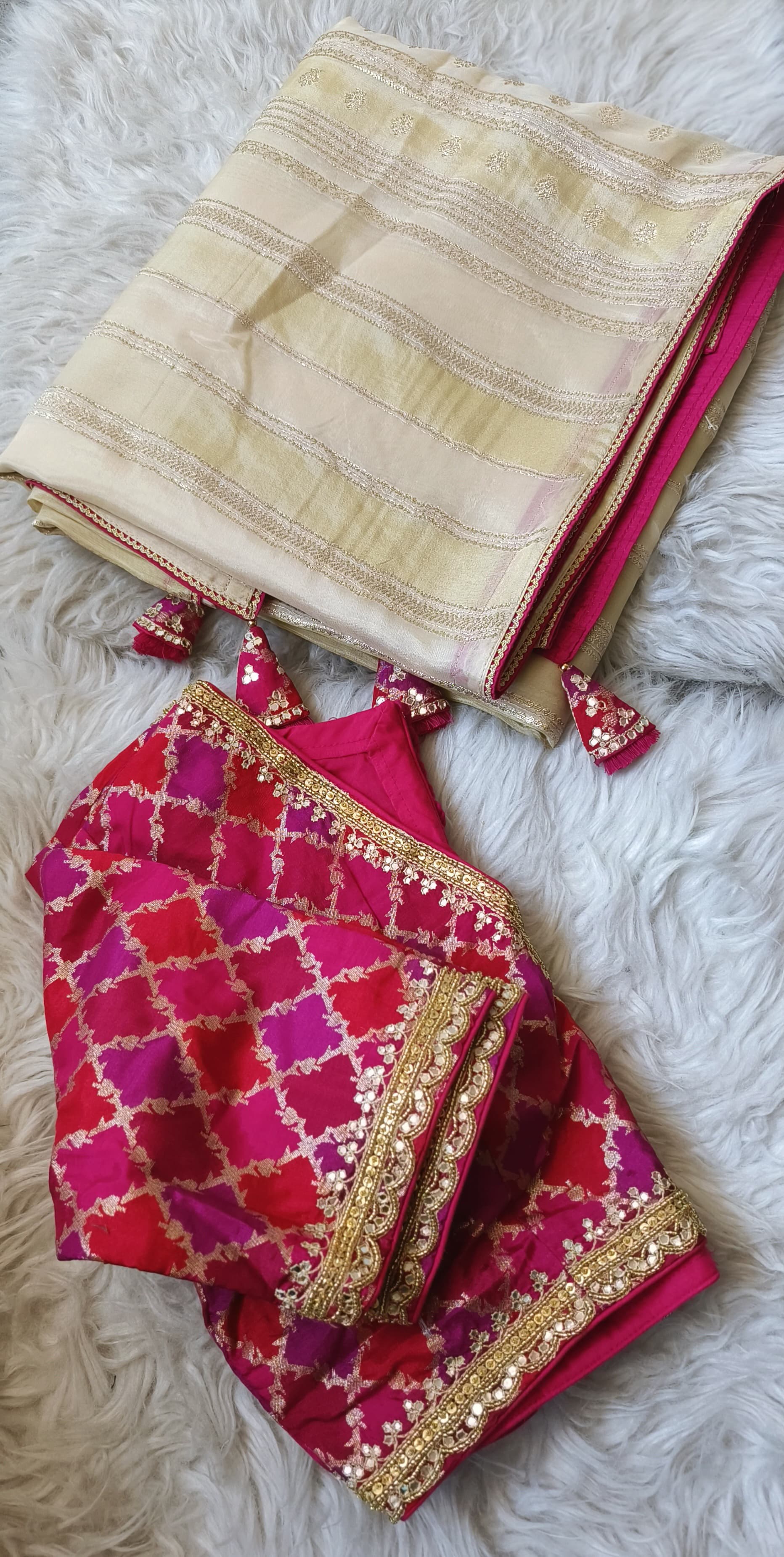 Beautiful Silk Organza Saree with Zari lines And stitched blouse DRYWASH