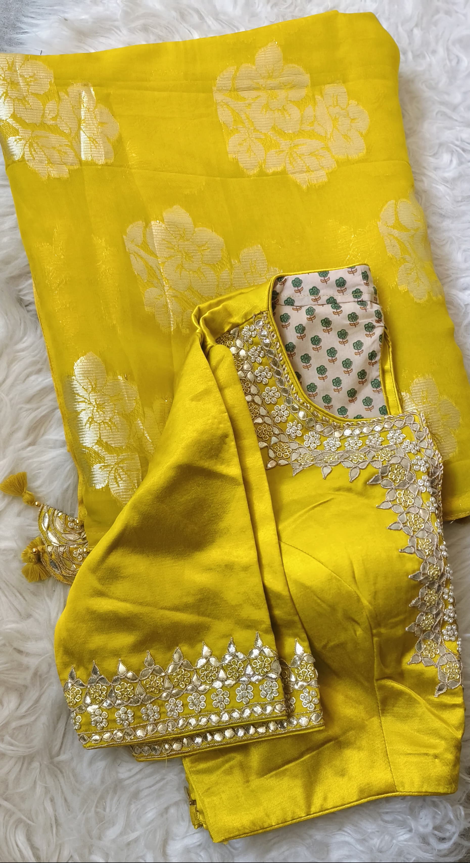 Beautiful Organza Saree with Gotta Embroidered stitched stitched blouse DRYWASH