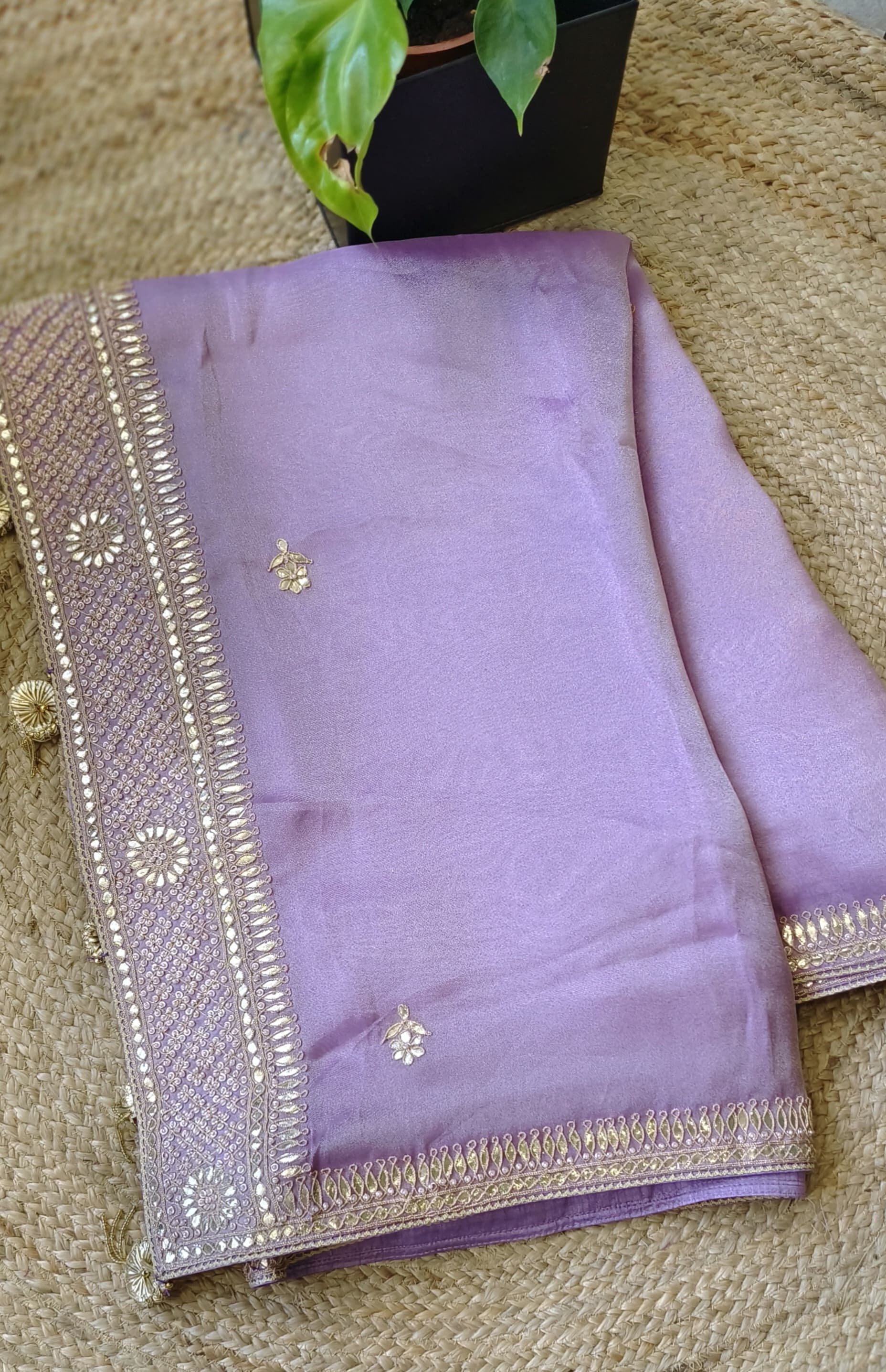 Beautiful Tissue Lavender Heavy Gotta Work Saree with unstitched stitched blouse DRYWASH