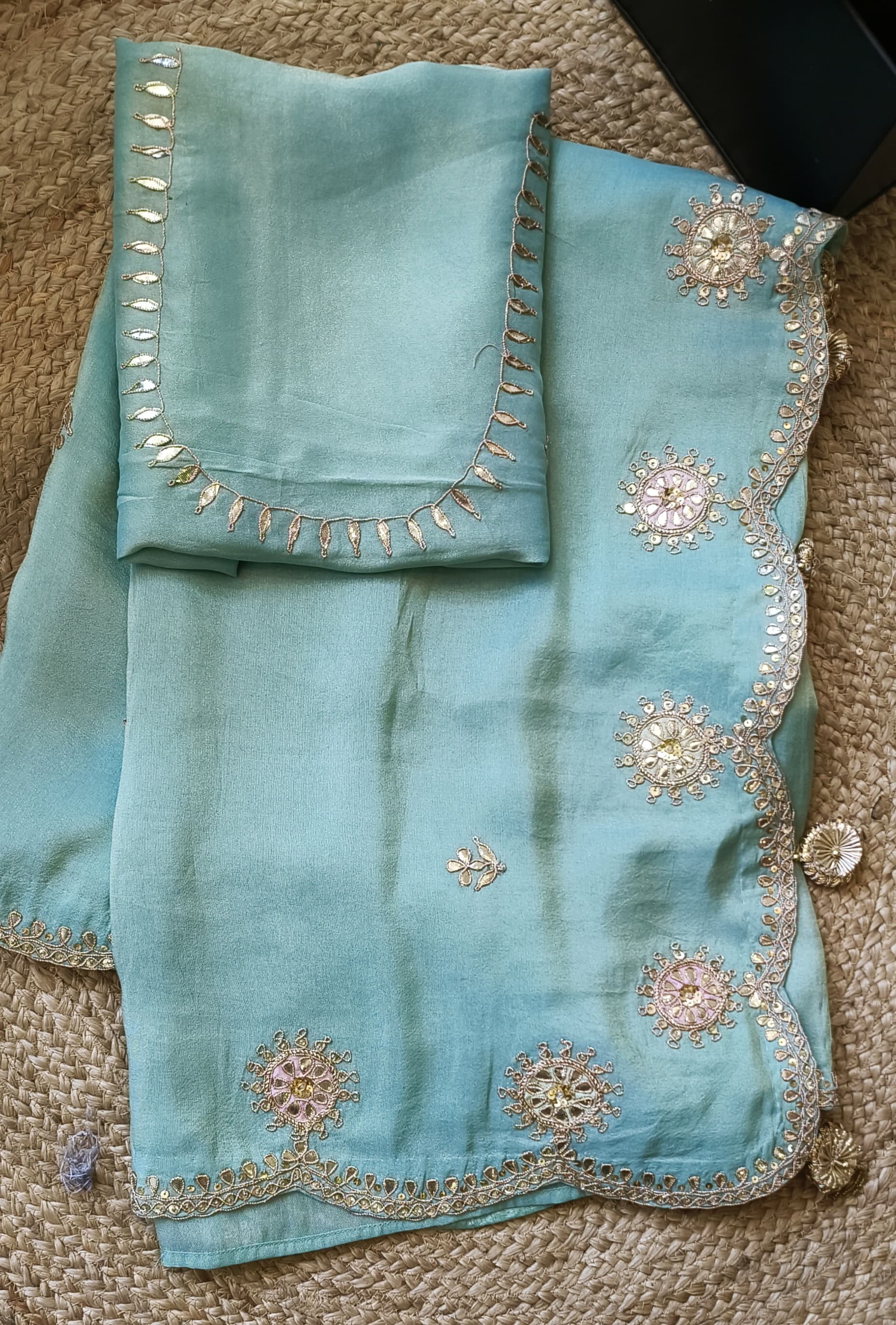 Beautiful Tissue  Gotta work Beautiful Saree with unstitched blouse DRYWASH-04959