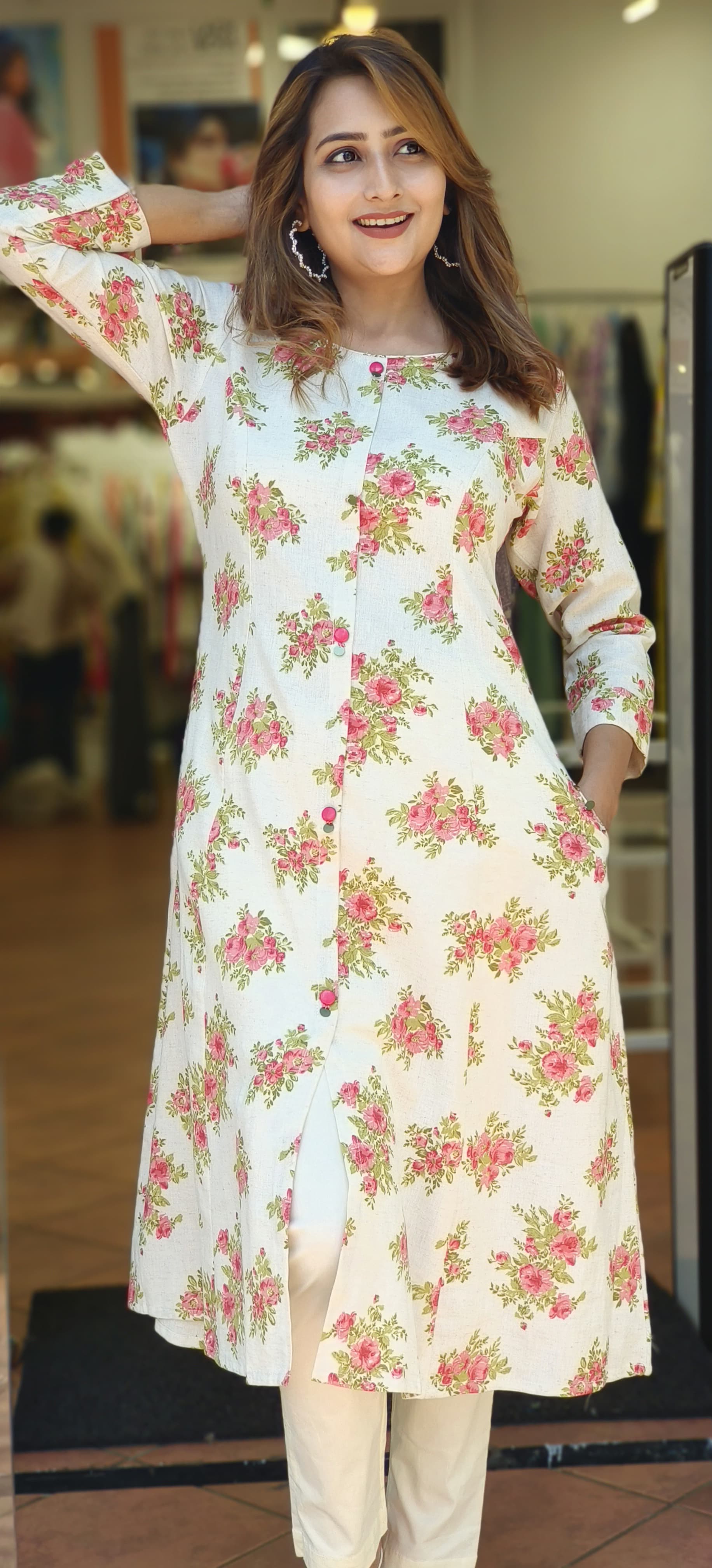 Beautiful floral printed flex cotton A-line kurta only-05181-05178