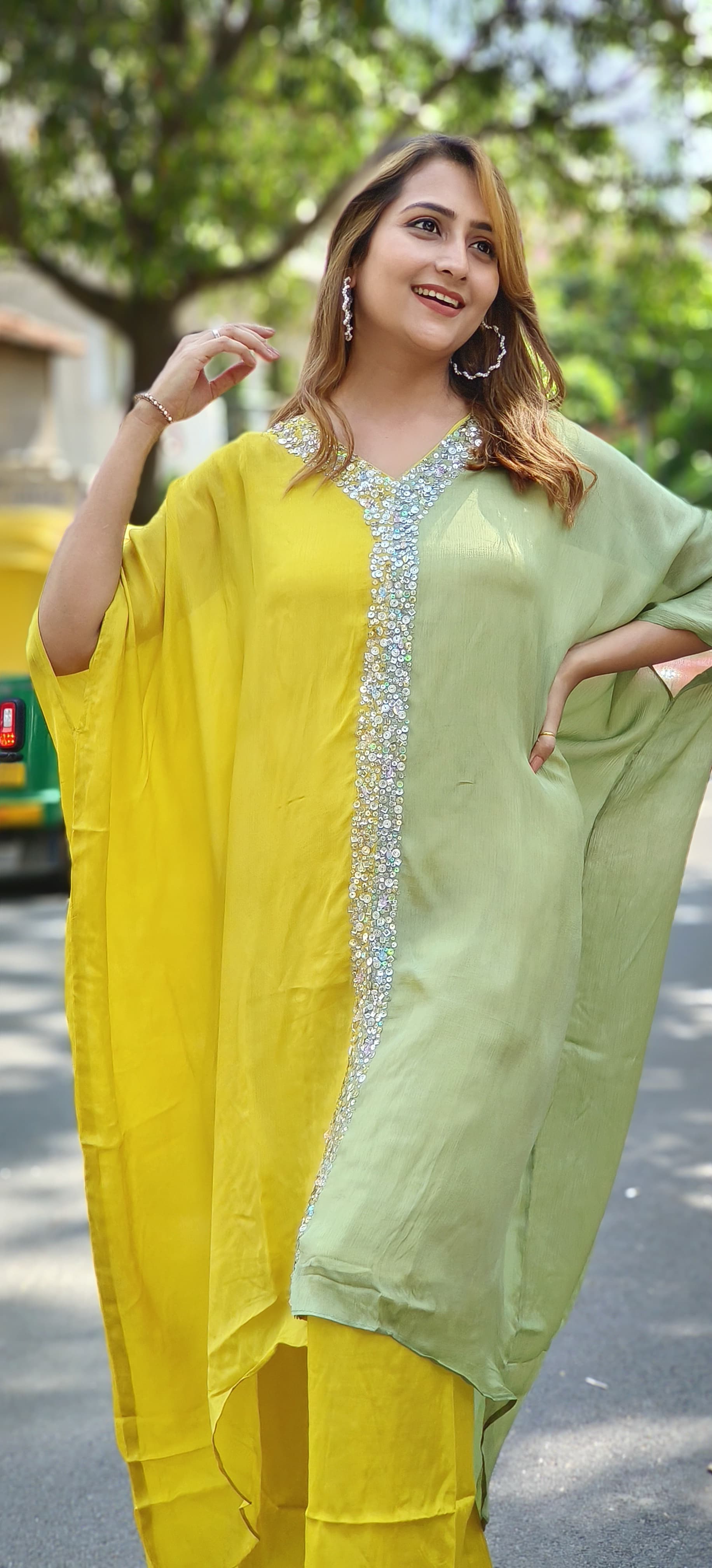 Designer Double Shaded embroidered Party Wear Chinon Kaftan With Straight Bottom DRYWASH 4612