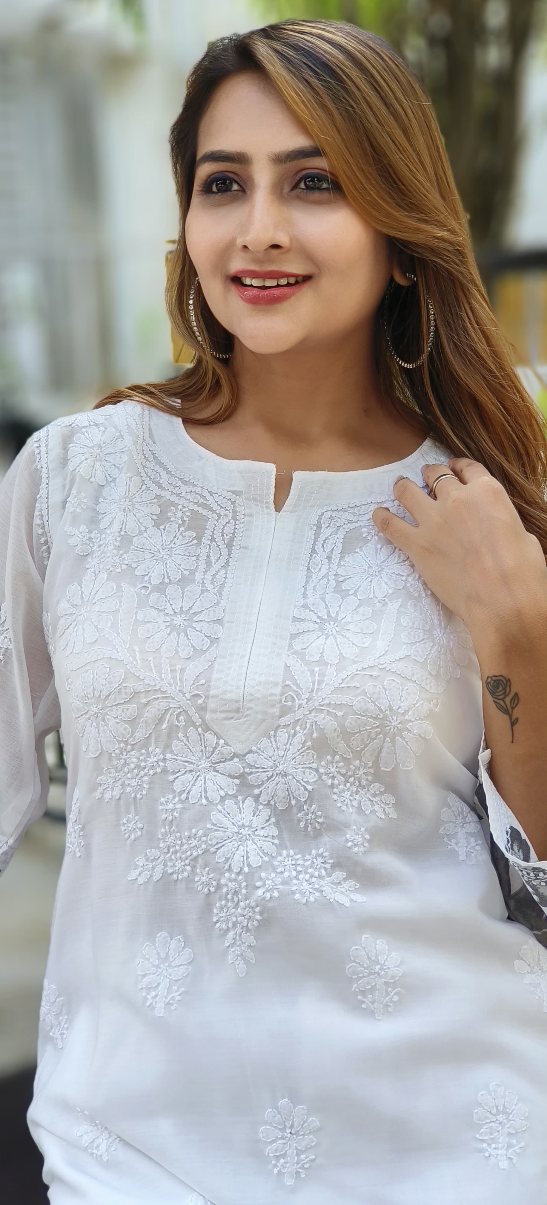 Cotton Summer Chikankari White Embroidered and printed kurta pant with Separate Linig-05387-86