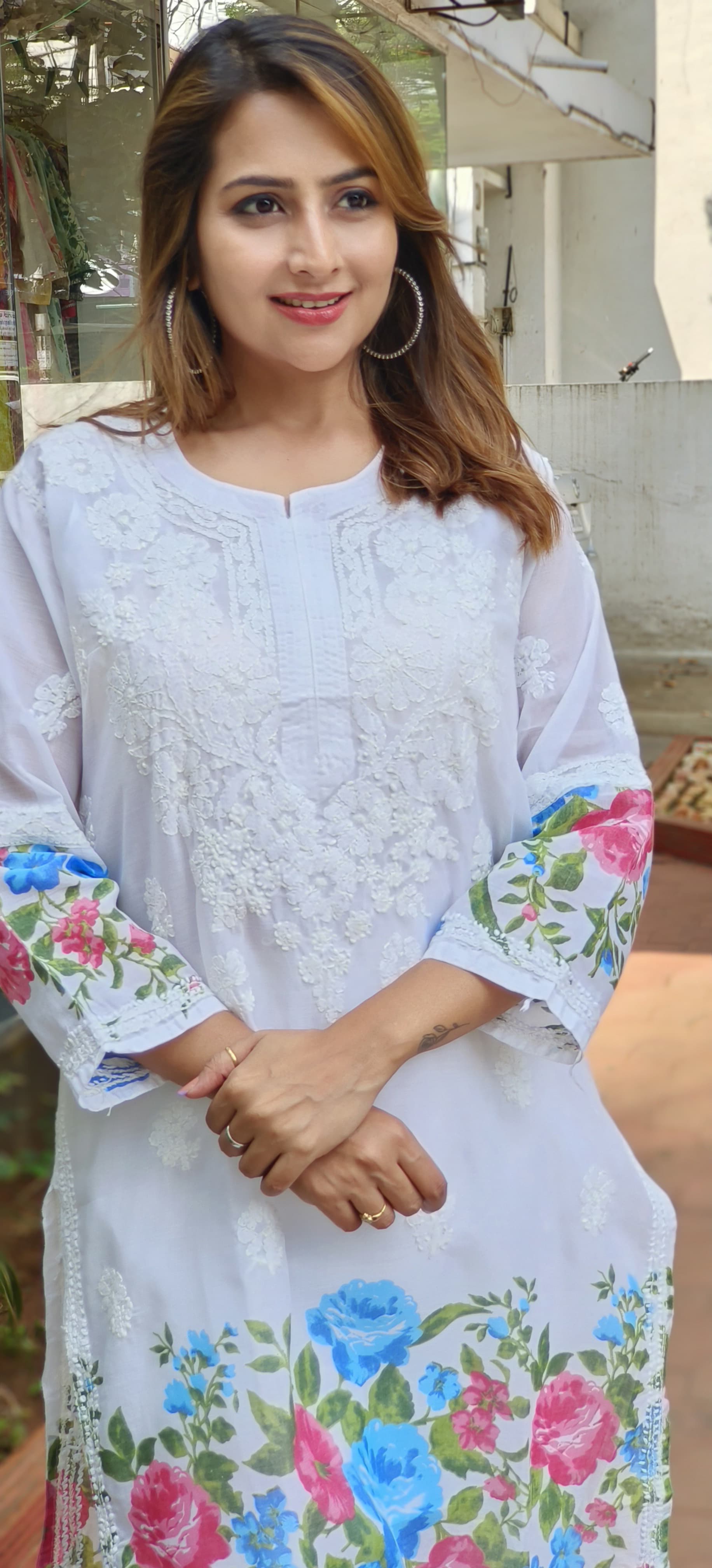 Cotton Summer Chikankari White Embroidered and printed kurta pant with Separate Linig-05387-86