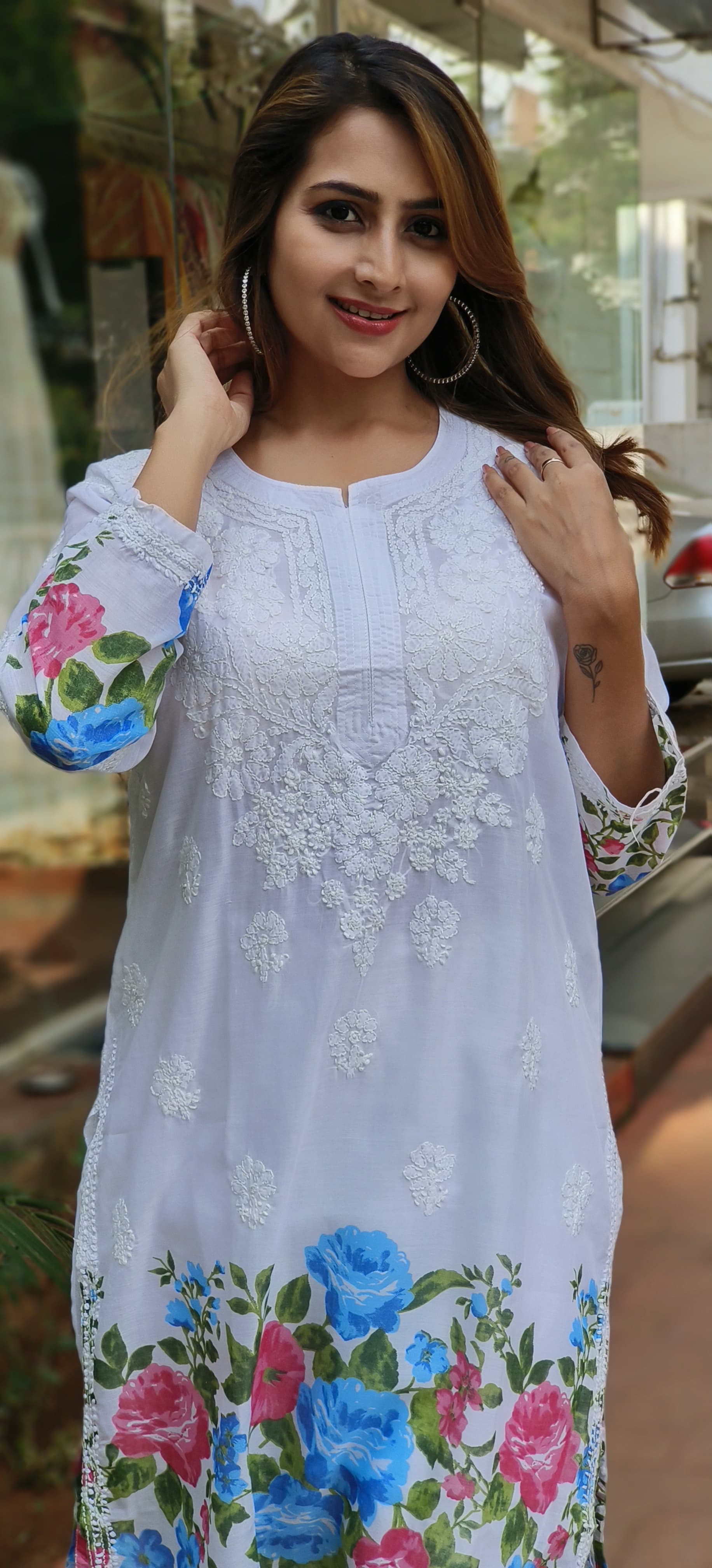 Cotton Summer Chikankari White Embroidered and printed kurta pant with Separate Linig-05387-86