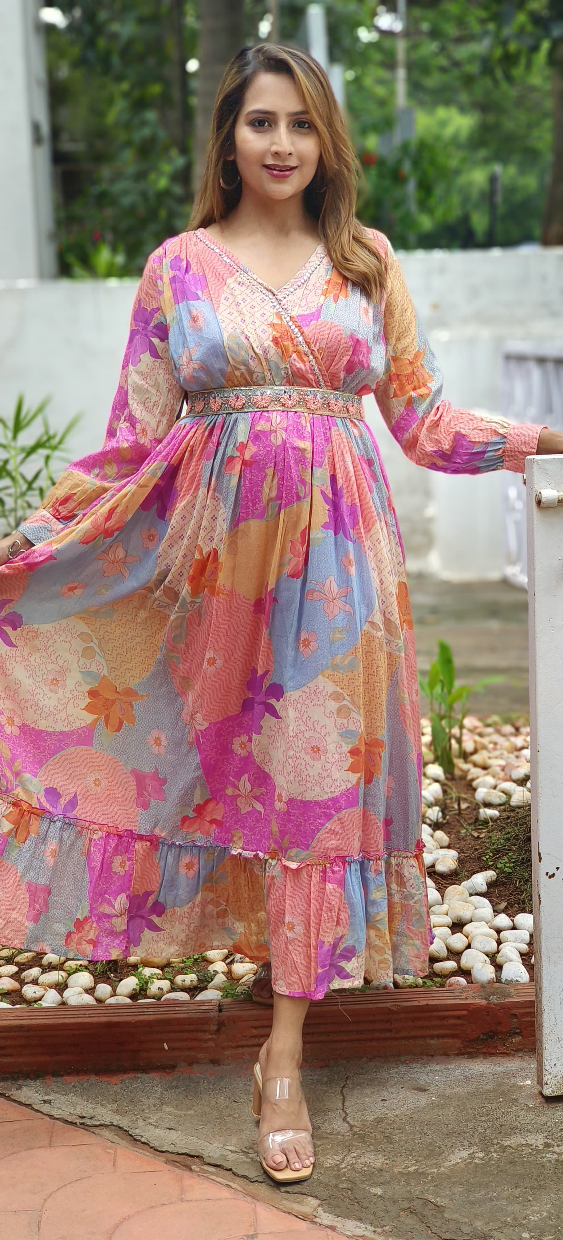 Beautiful multi mallcotton printed summer long Frock 03441