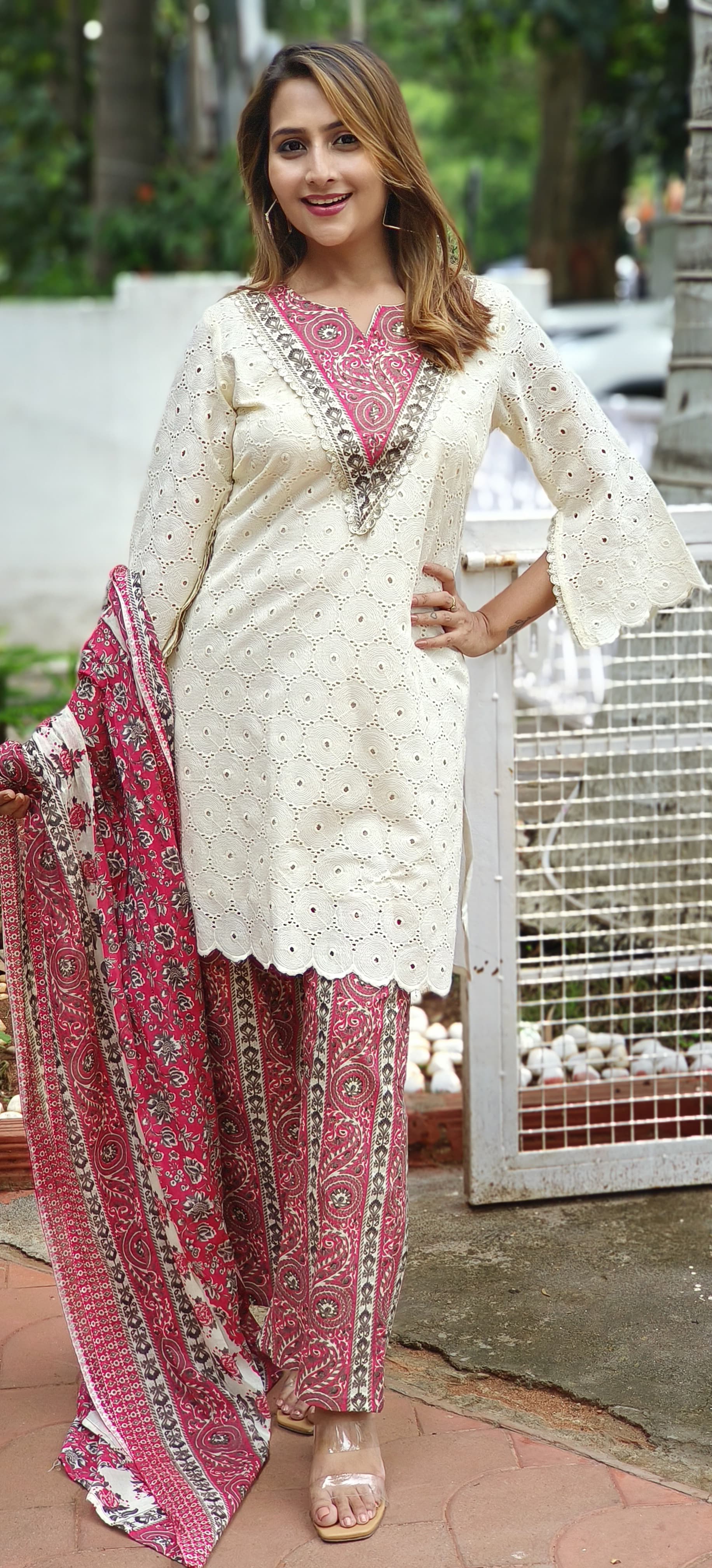 Elegant Hacoba Offwhite Cotton Full Suit -05504