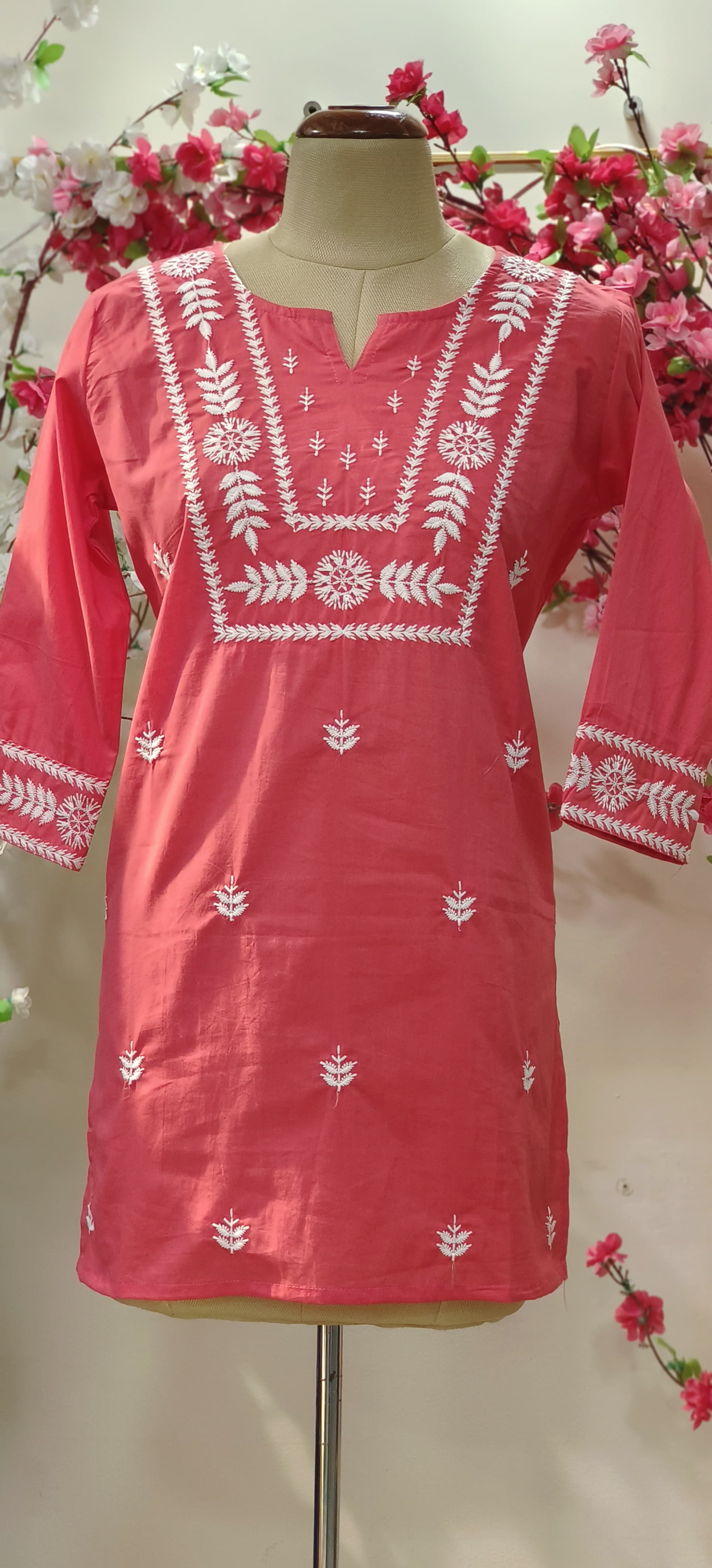 Cotton summer thread embroidery short kurti-05583-81-84-82