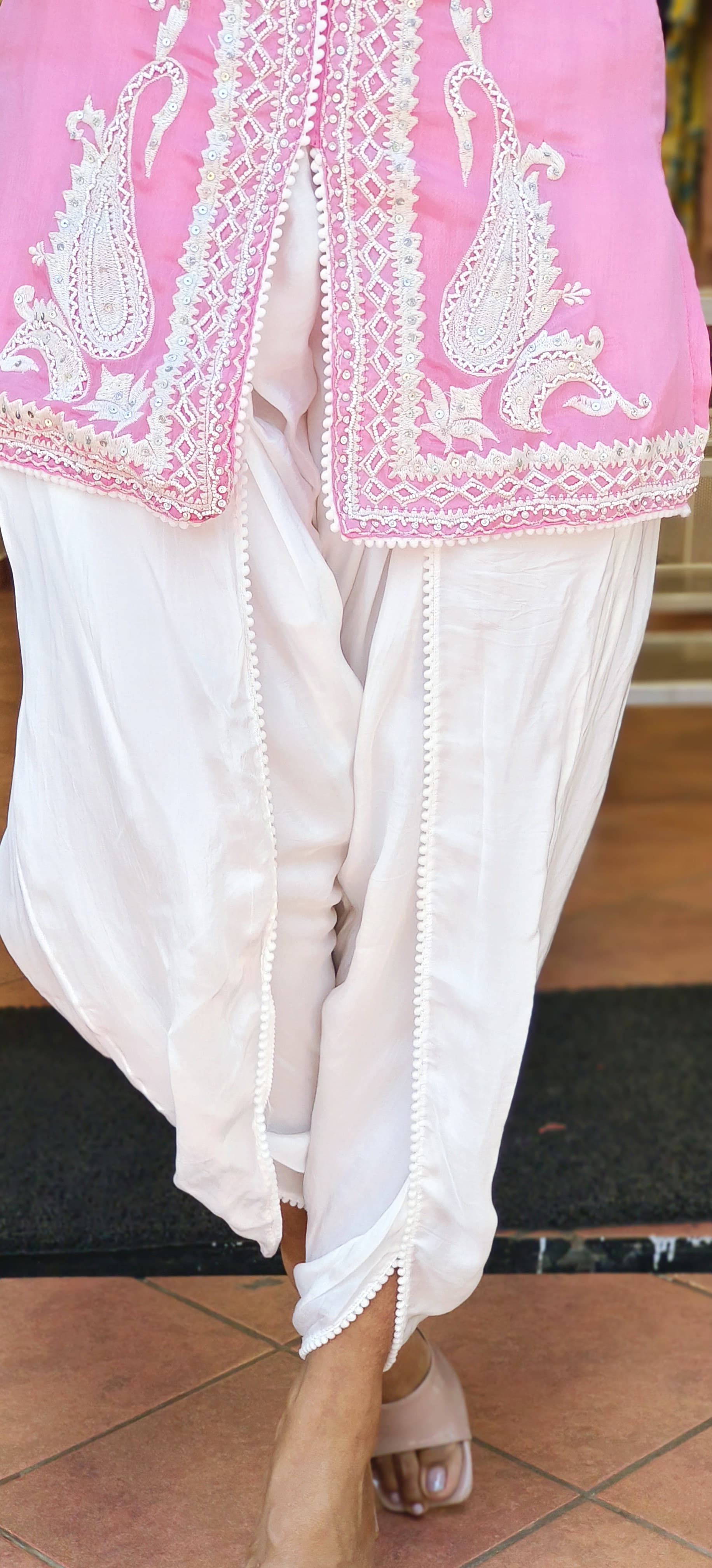 Beautiful Pink Embroidered Neck Georgette dhoti pant DRYWASH Dispatching after 25 days-0