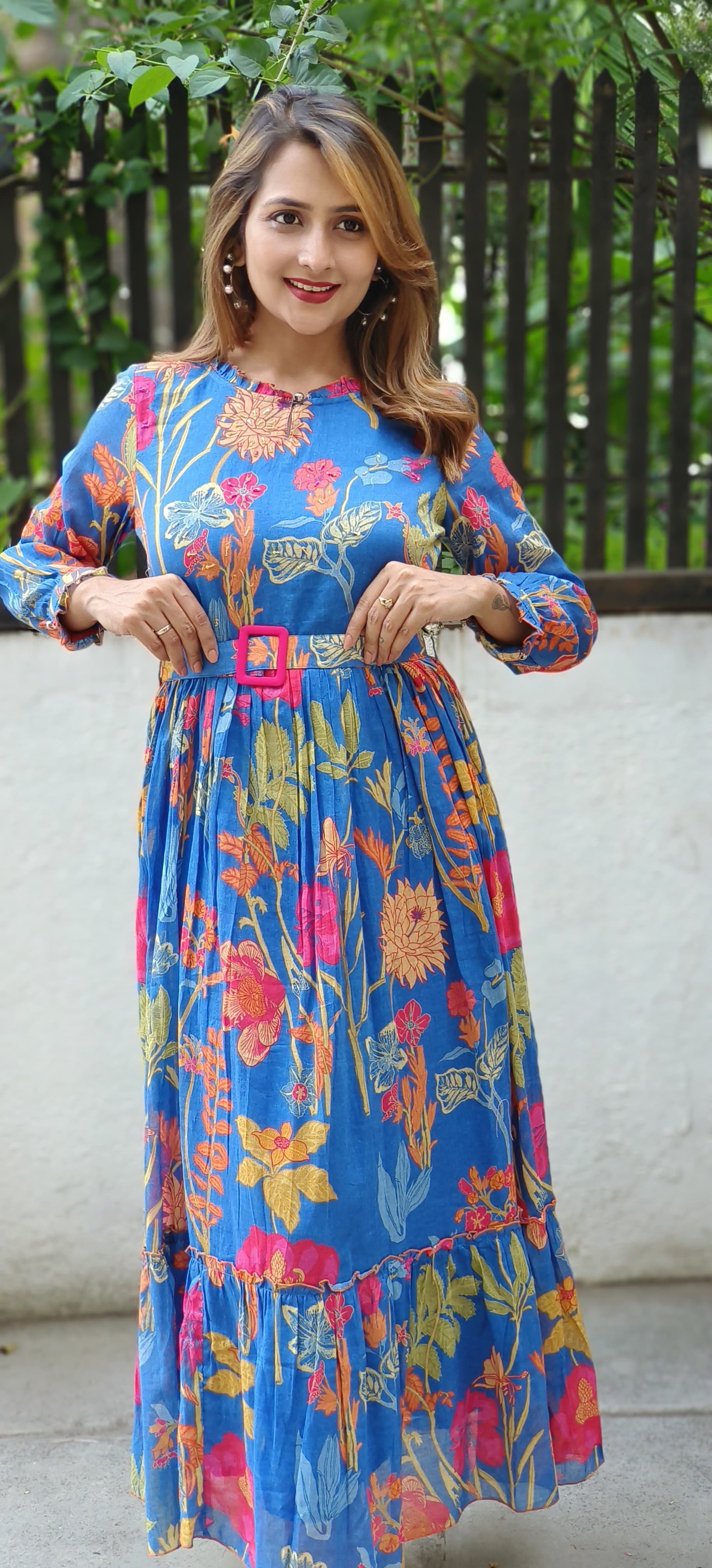 Beautiful mallcotton printed summer long Frock -05602