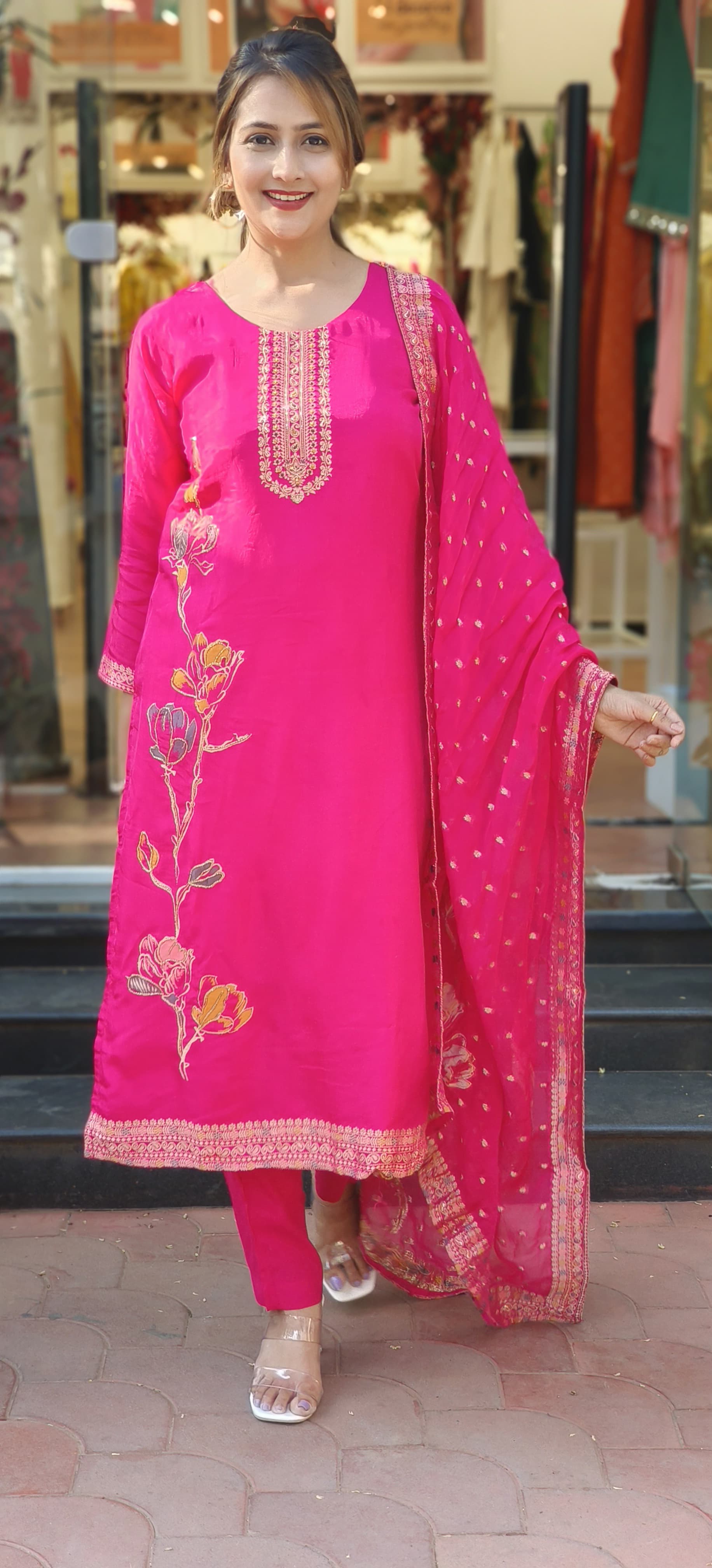 Beautiful Silk Embroidered  Full Suit Set With Dupatta- 04791