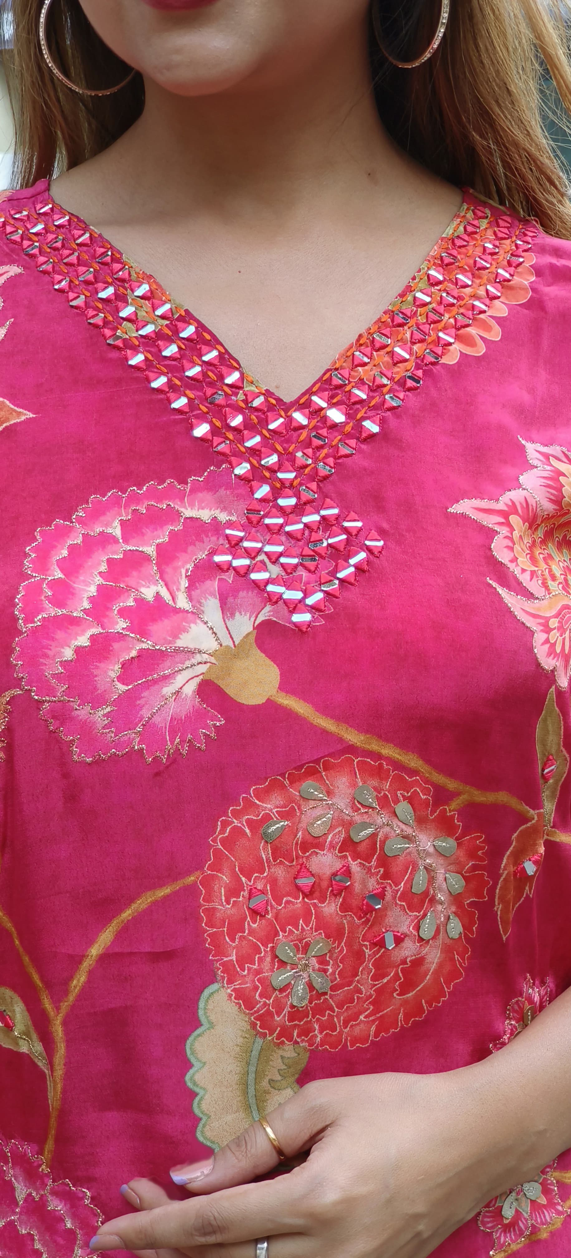 Beautiful floral print real mirror V-neck full set with sharara and dupatta  DRY WASH-05333-32