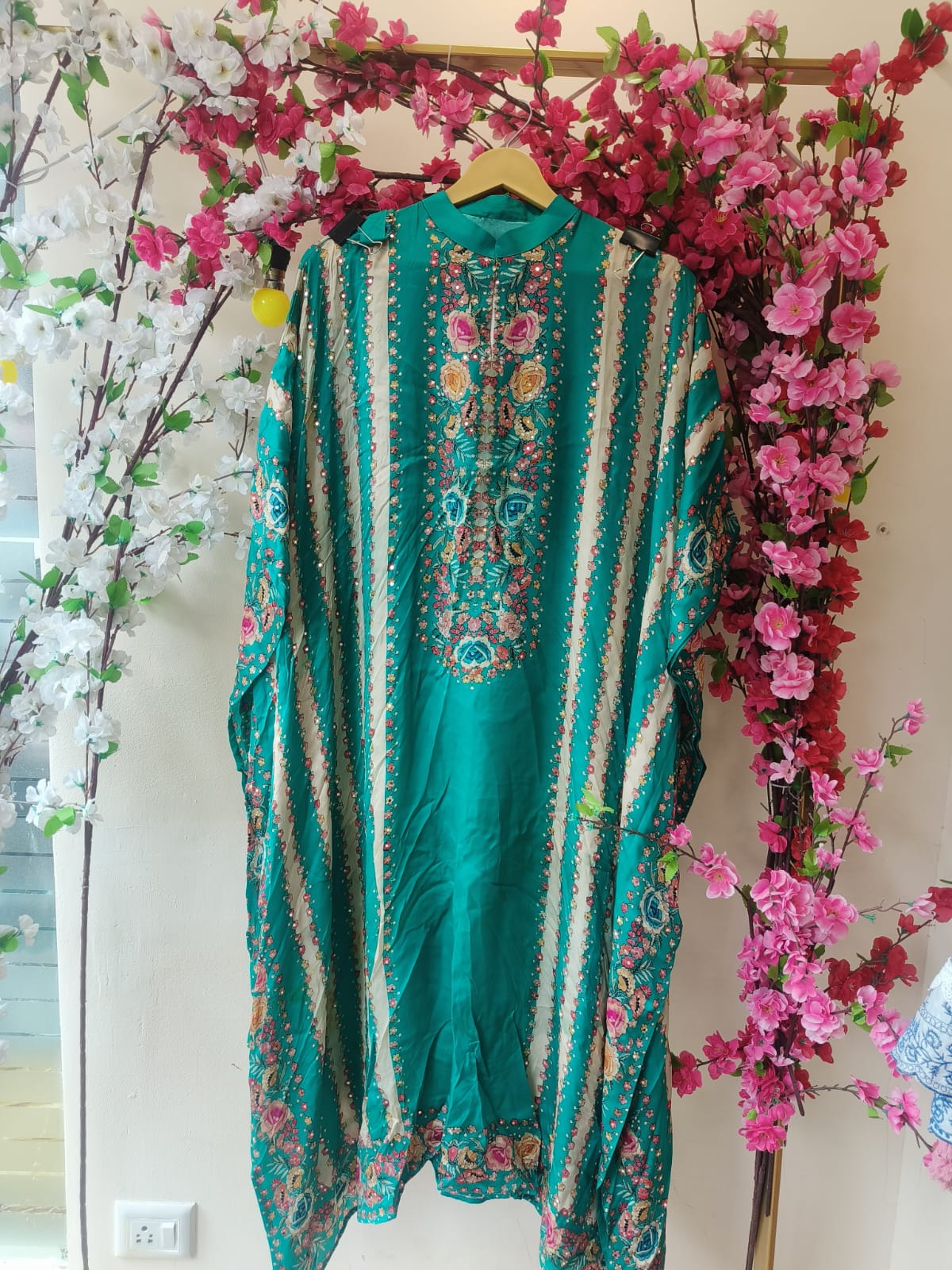 Organza Floral Printed Kaftan With Loose Pant DRY WASH ONLY-05777