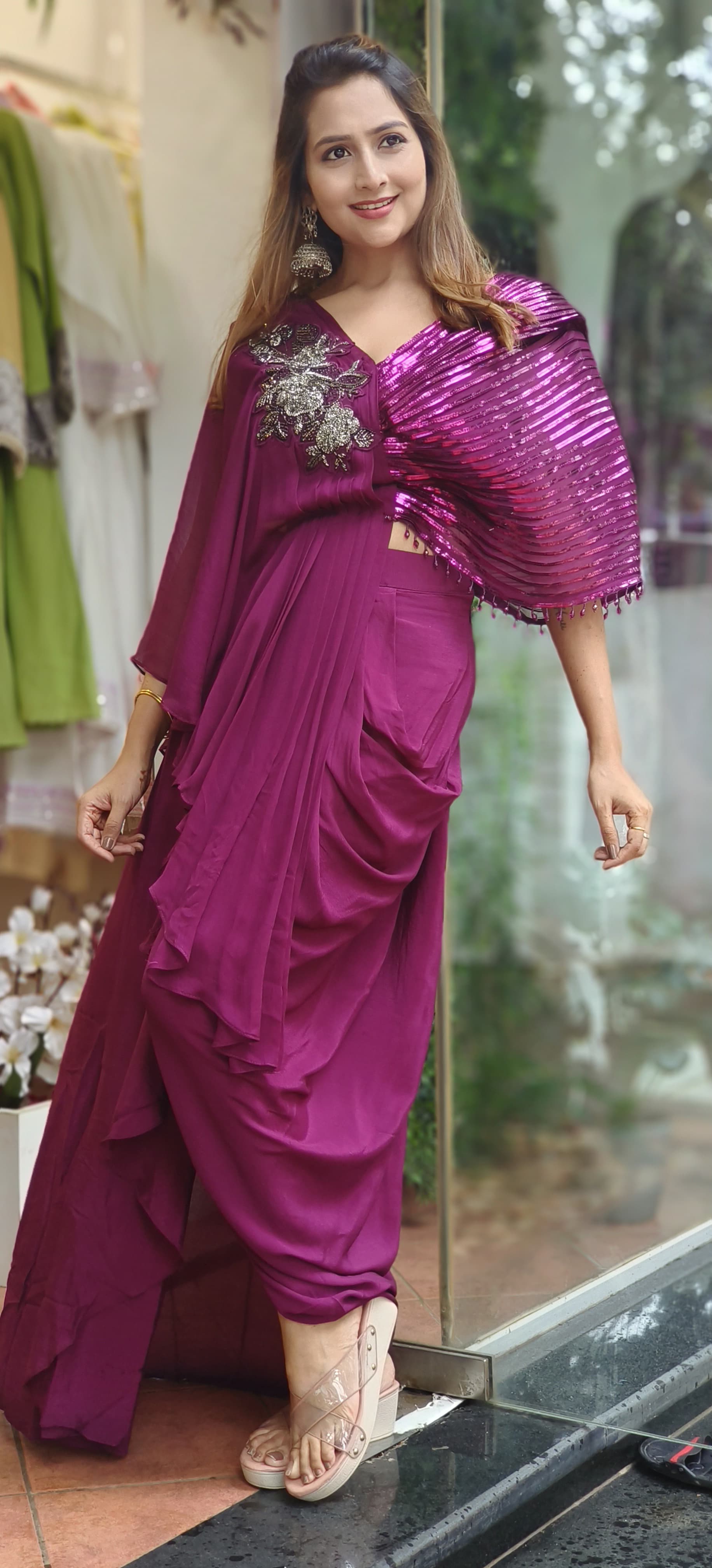 Stylish Evening Wear  Indo-Western with Top and Crape Dhoti Skirt -06052