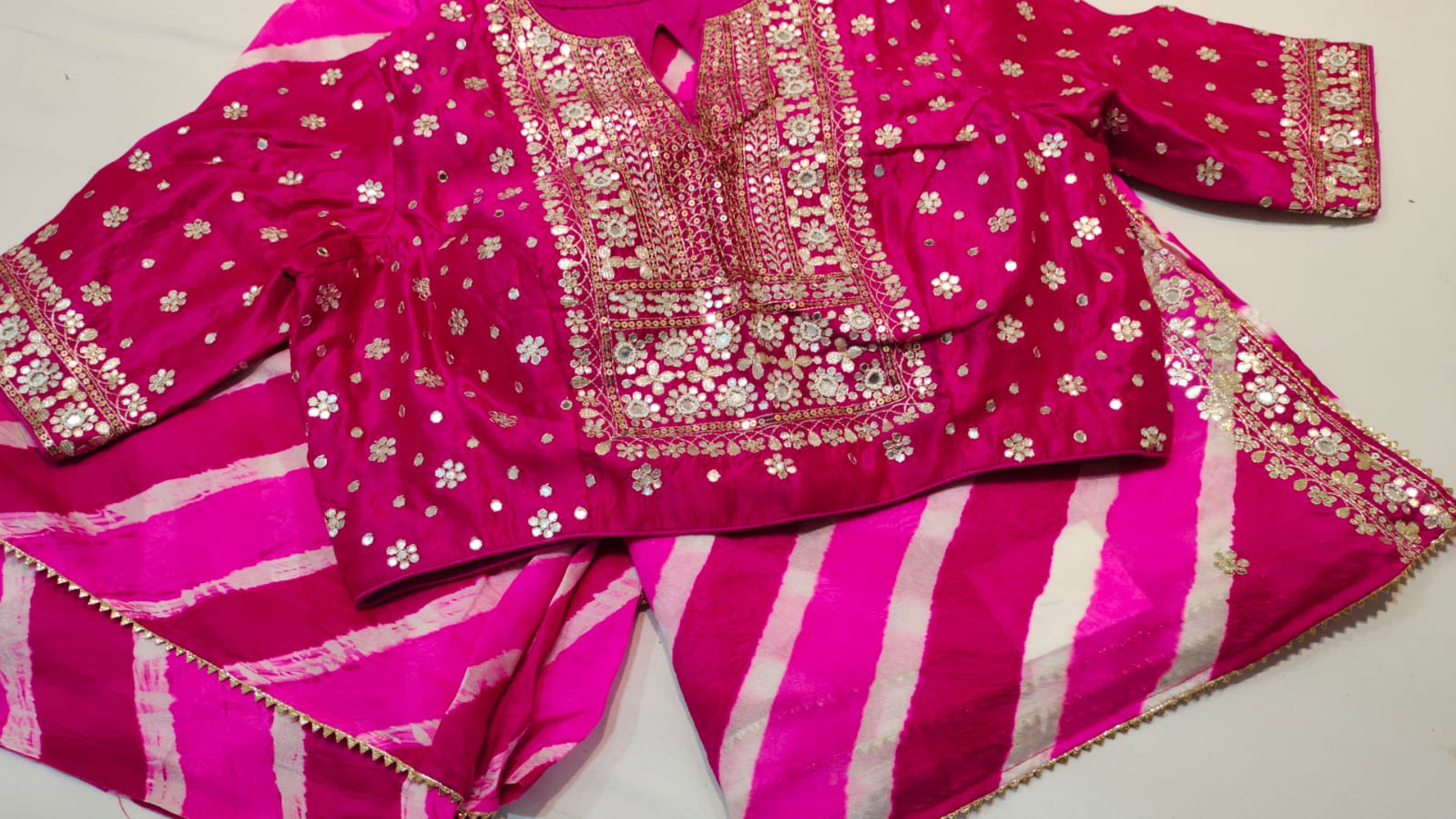 Festive lehriya Dupain Silk Saree With Stitched Blouse DRYWASH