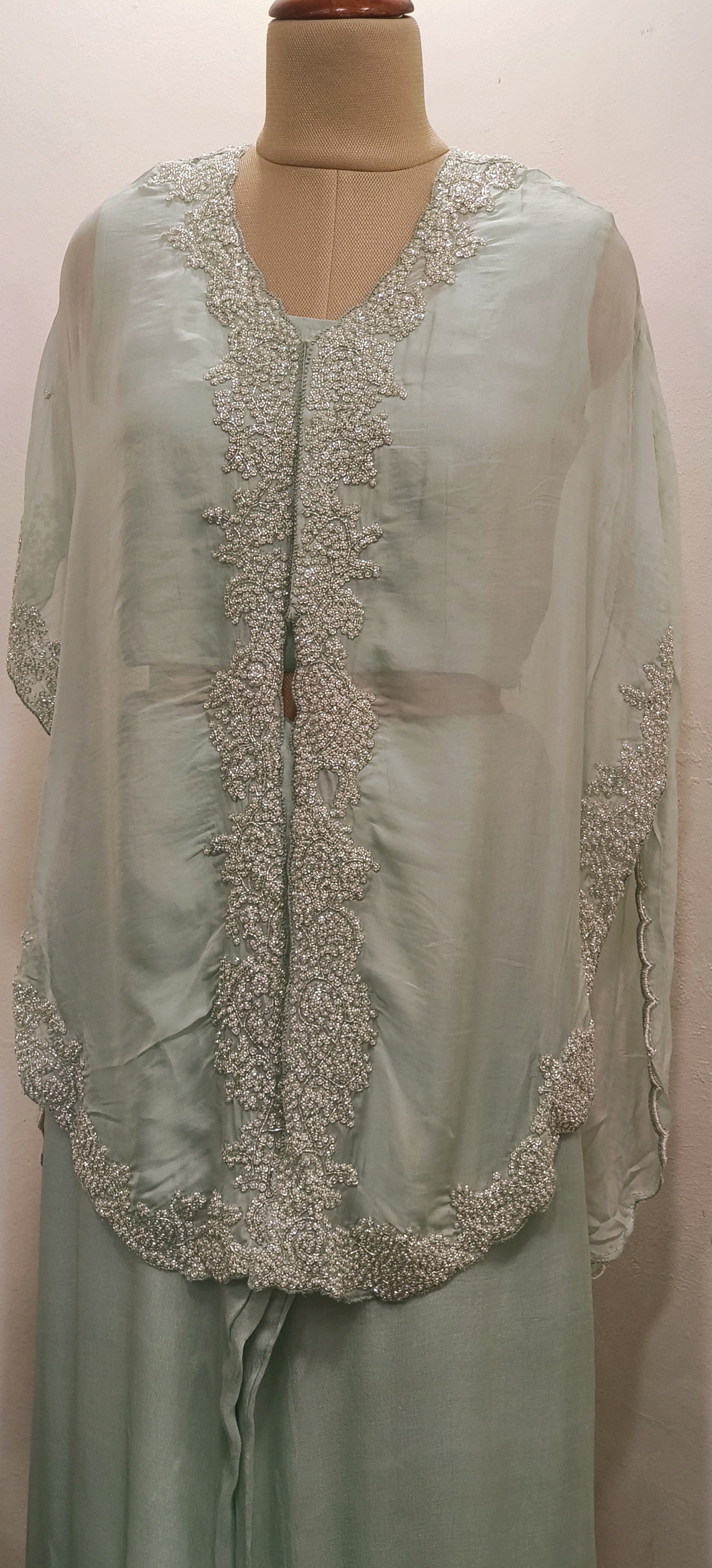 Pure Chinon Pearl And Cut Dana Embroidery Jacket With Palazzo Pant -06205