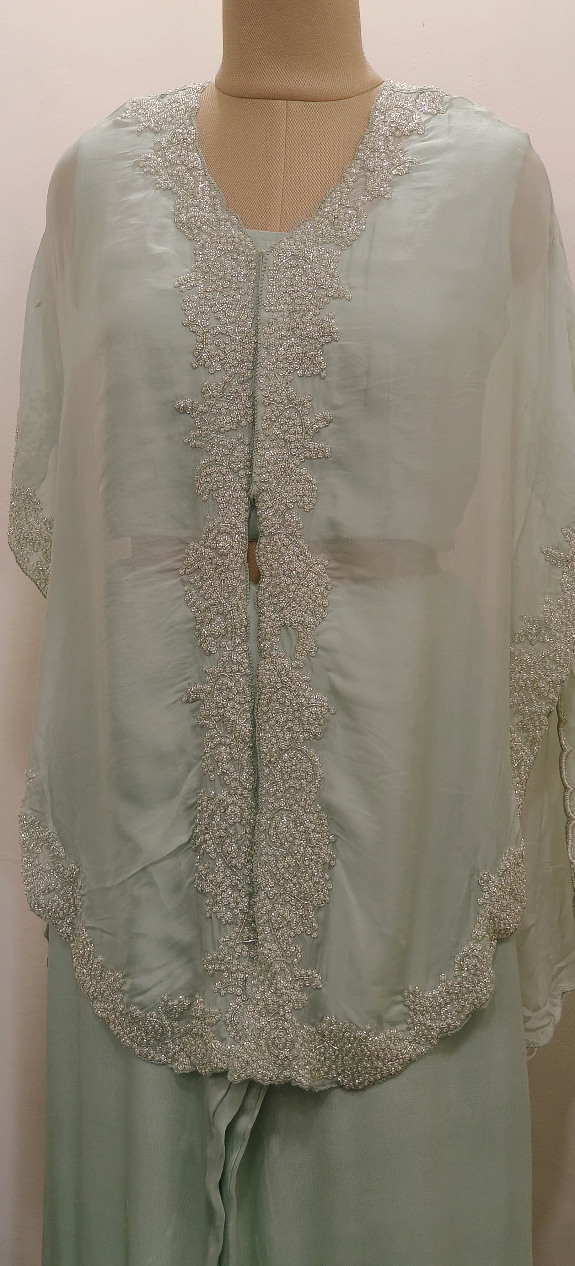 Pure Chinon Pearl And Cut Dana Embroidery Jacket With Palazzo Pant -06205