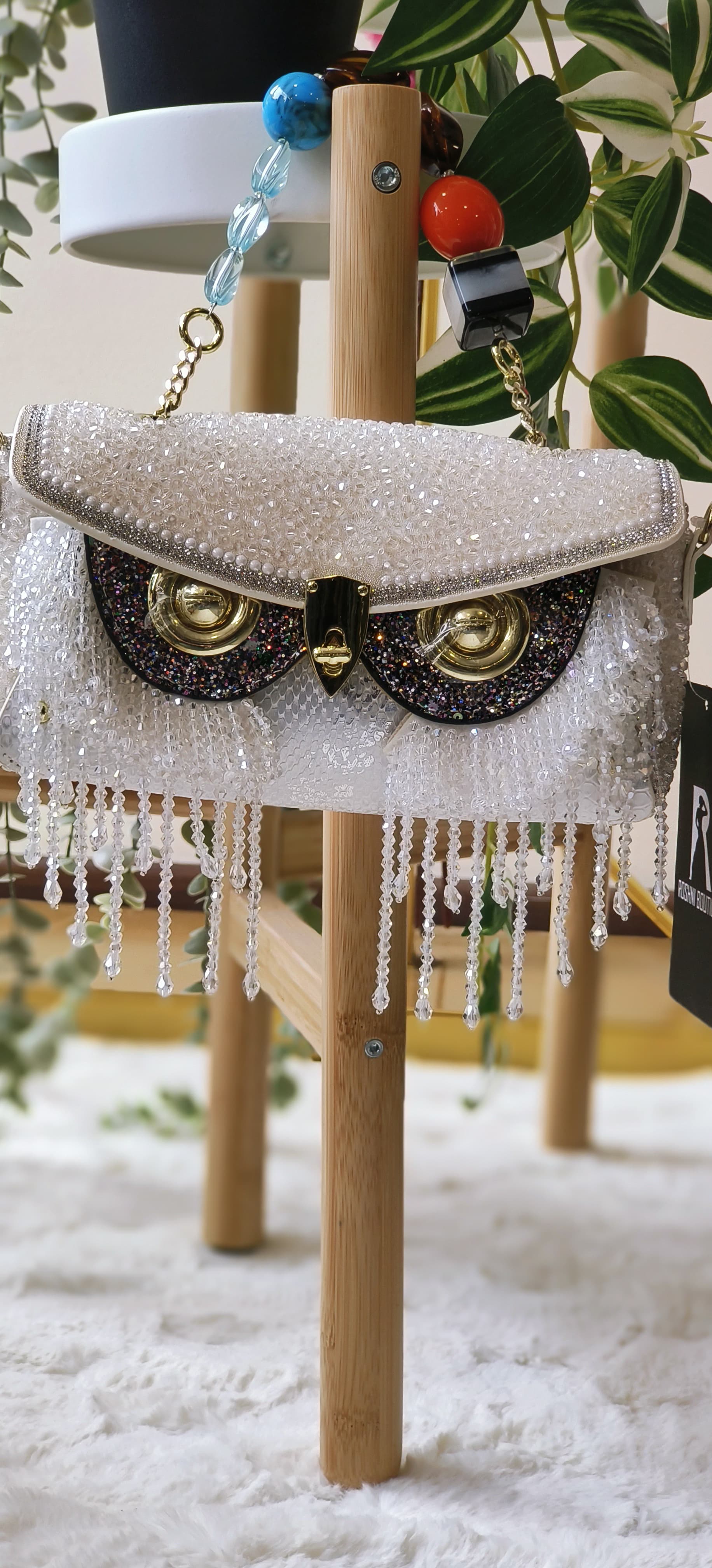 Owl Eyes Silver White Sequence Bags-