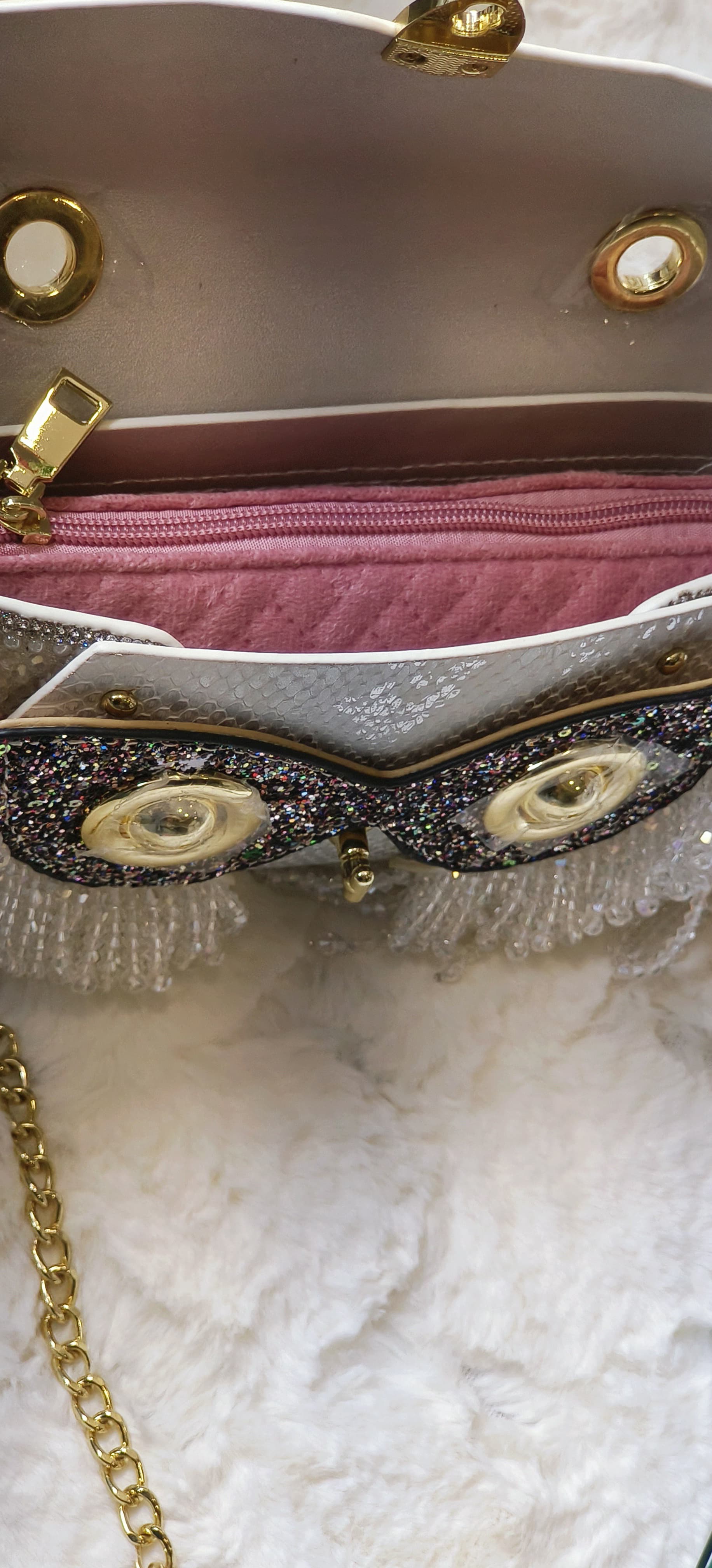 Owl Eyes Silver White Sequence Bags-