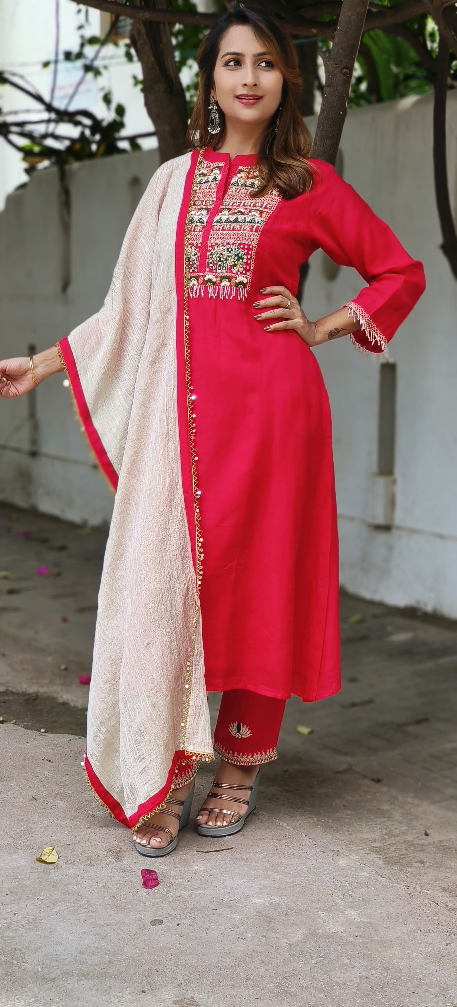 Beautiful Silk Zardozis Work Kurta Pant With Crush Tissue Dupatta -06393-94-95