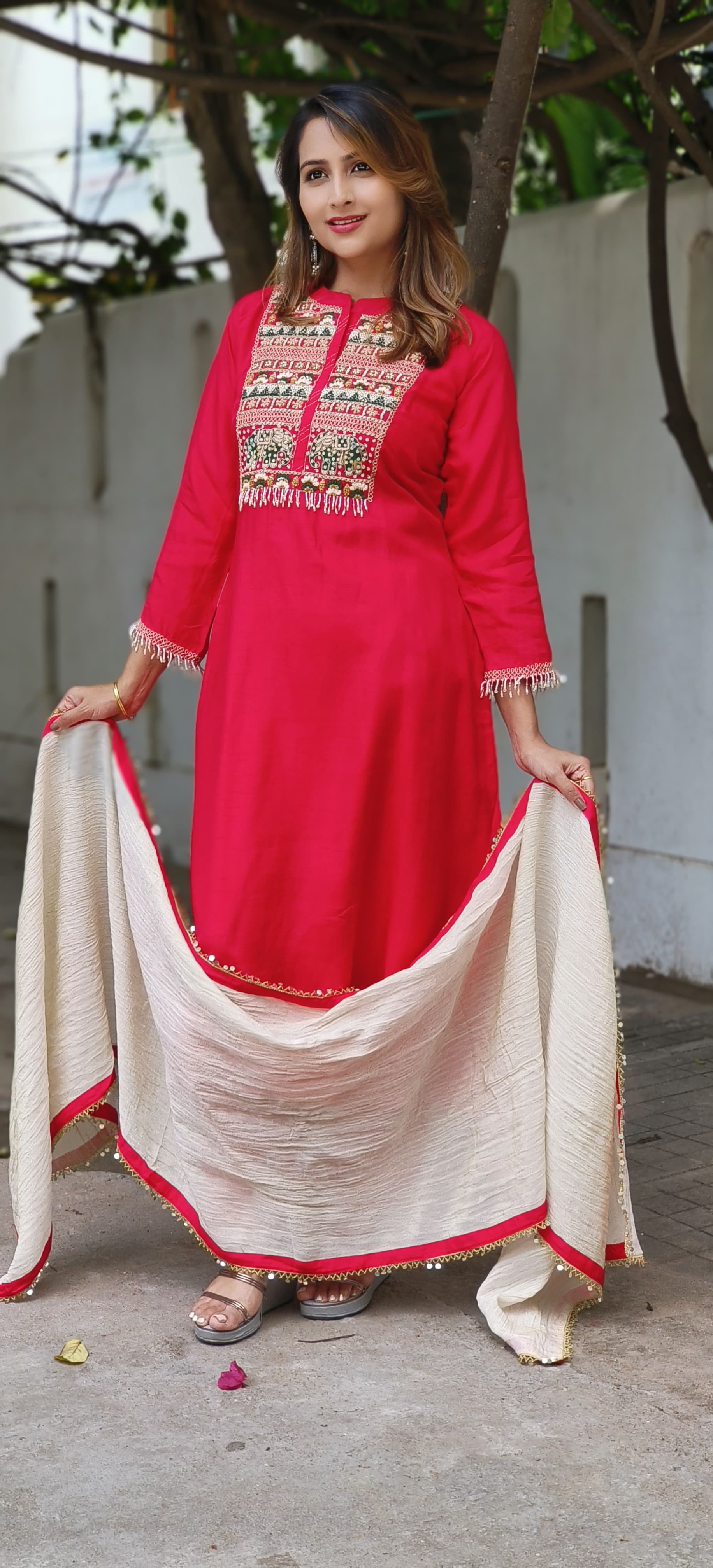 Beautiful Silk Zardozis Work Kurta Pant With Crush Tissue Dupatta -06393-94-95