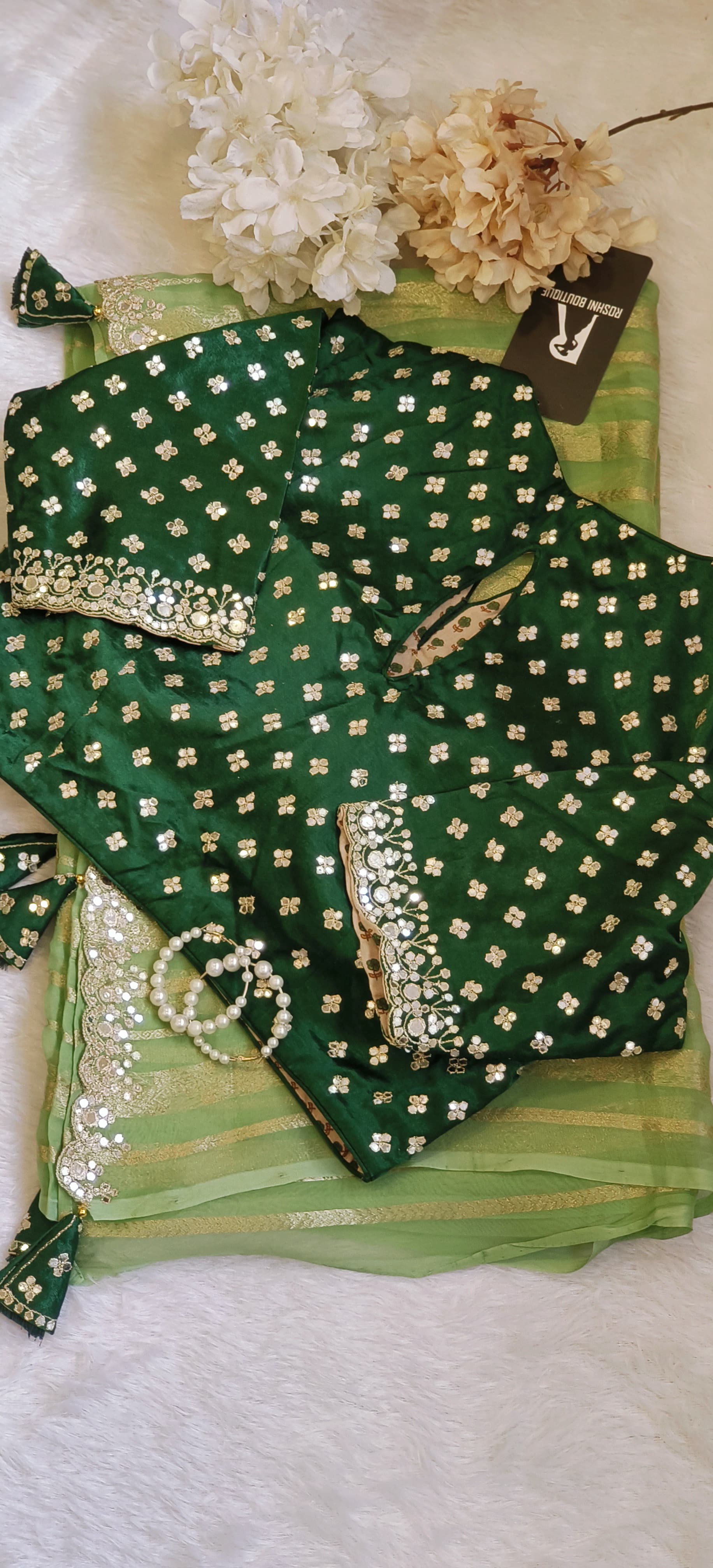 Pure Organza Silk Saree With Gotta Embroidery Stitched Blouse DRYWASH-06302