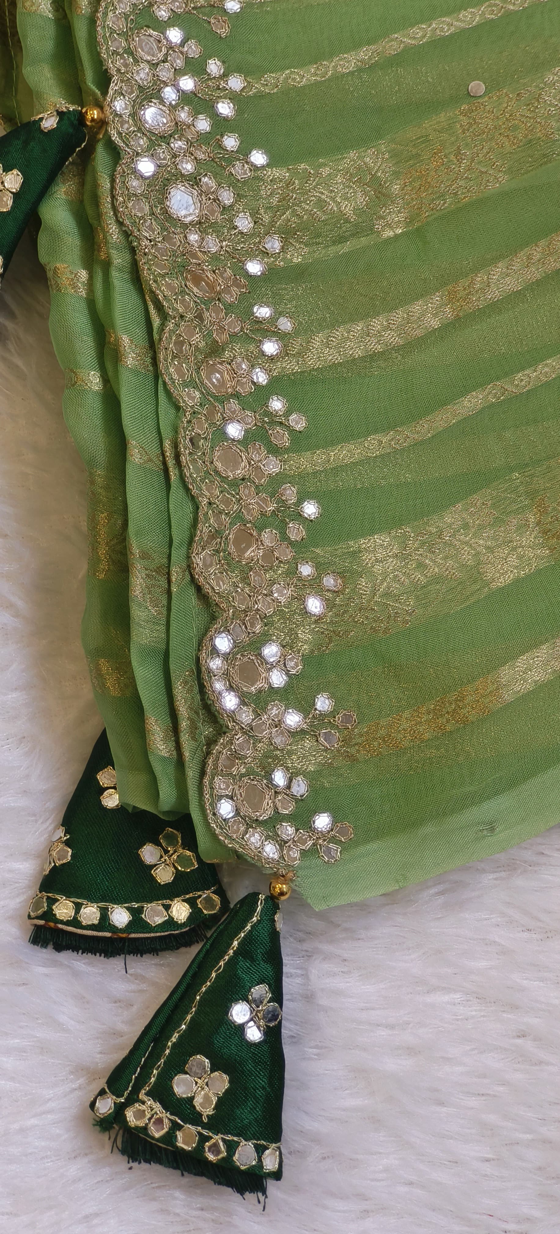 Pure Organza Silk Saree With Gotta Embroidery Stitched Blouse DRYWASH-06302