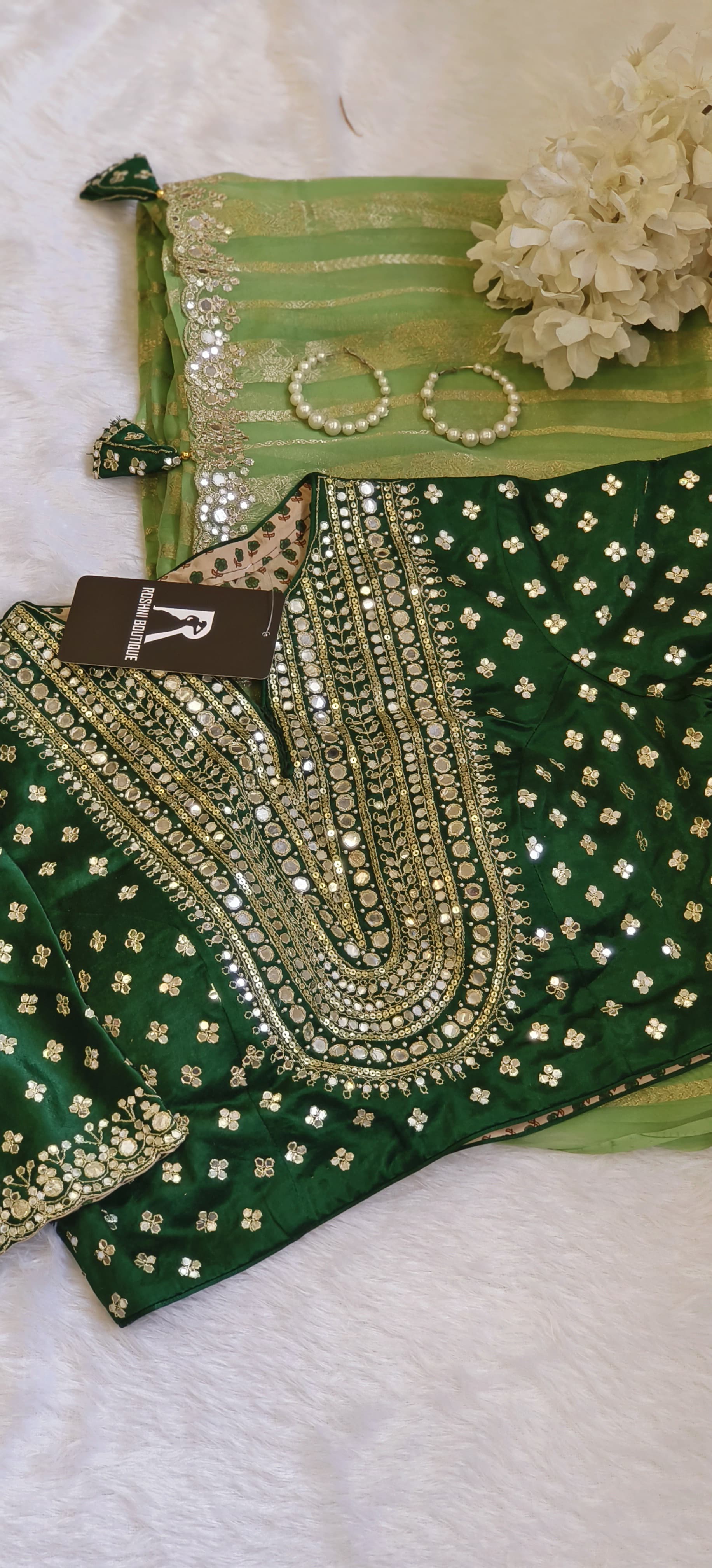 Pure Organza Silk Saree With Gotta Embroidery Stitched Blouse DRYWASH-06302