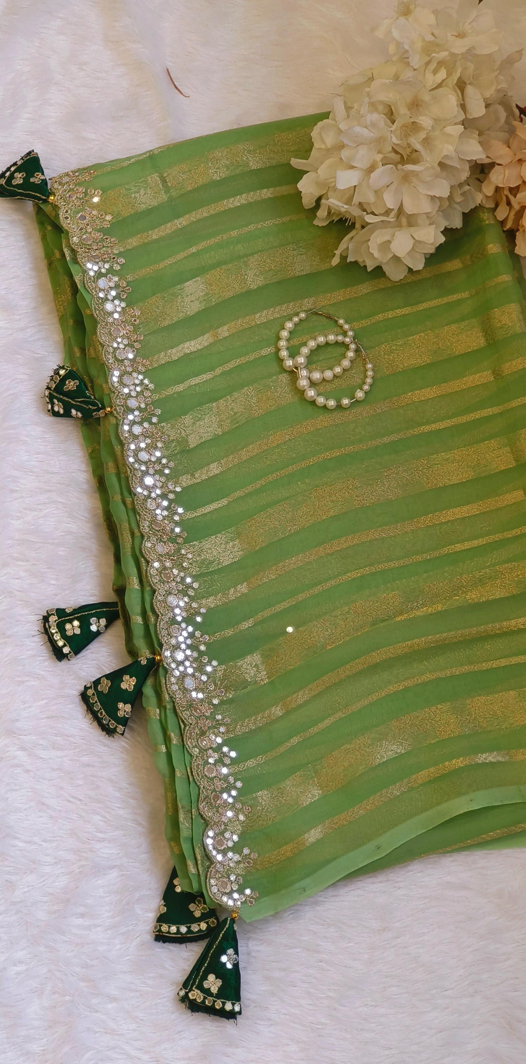 Pure Organza Silk Saree With Gotta Embroidery Stitched Blouse DRYWASH-06302