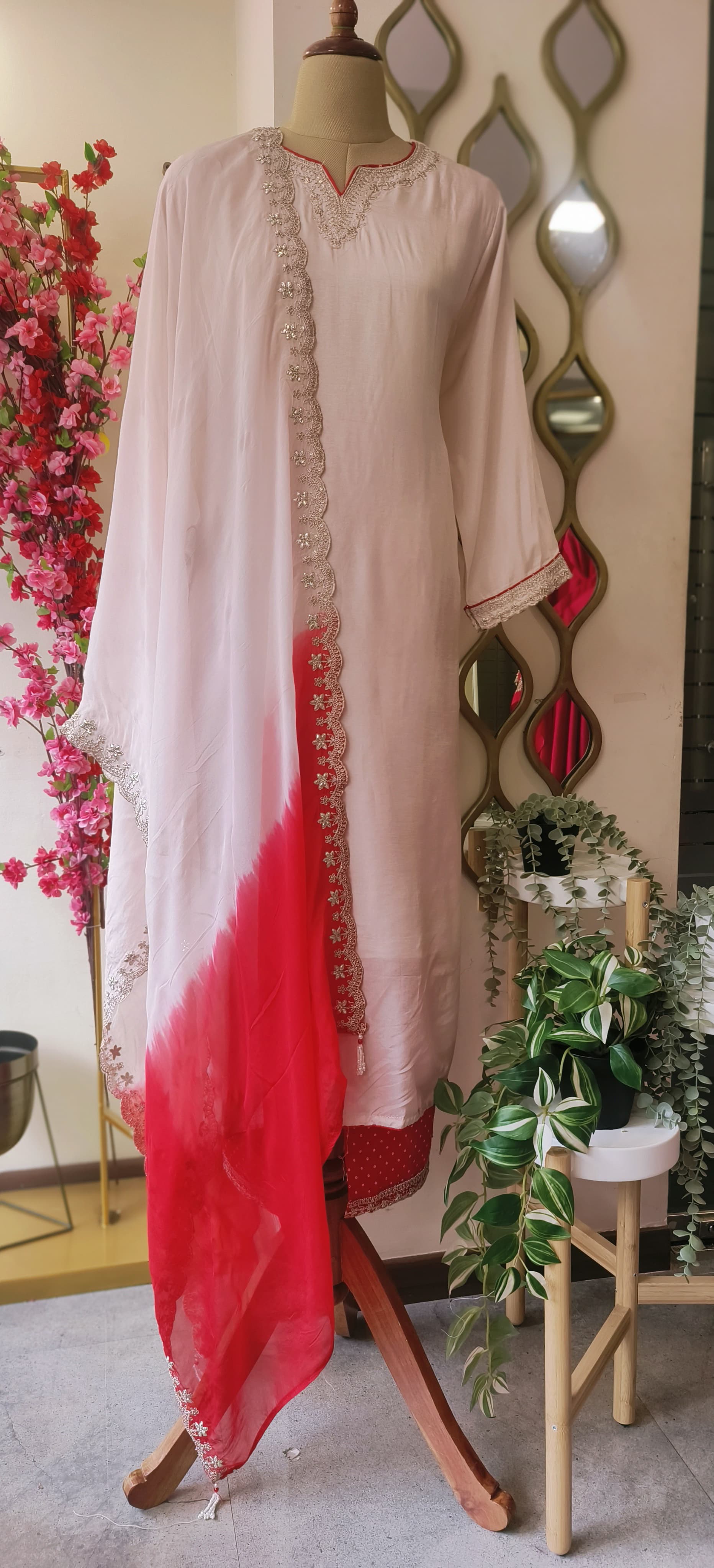 Beautiful Silk Pocket Embroidery Full Suit with Shaded Organza Dupatta  DRYWASHONLY -06343-44