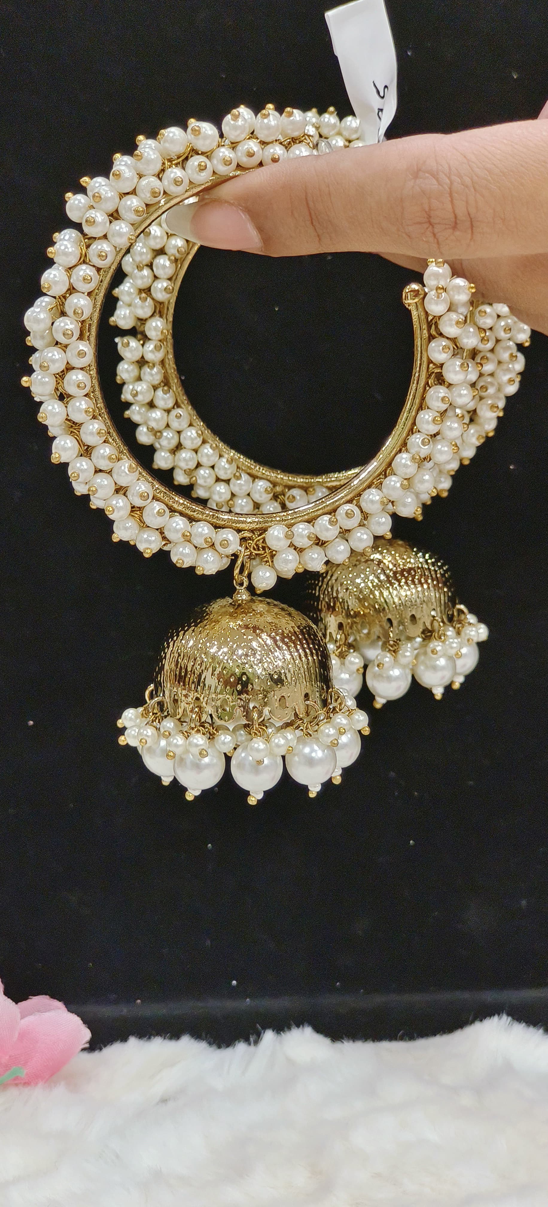 Pearl Hoop Jhumka Earrings for women-