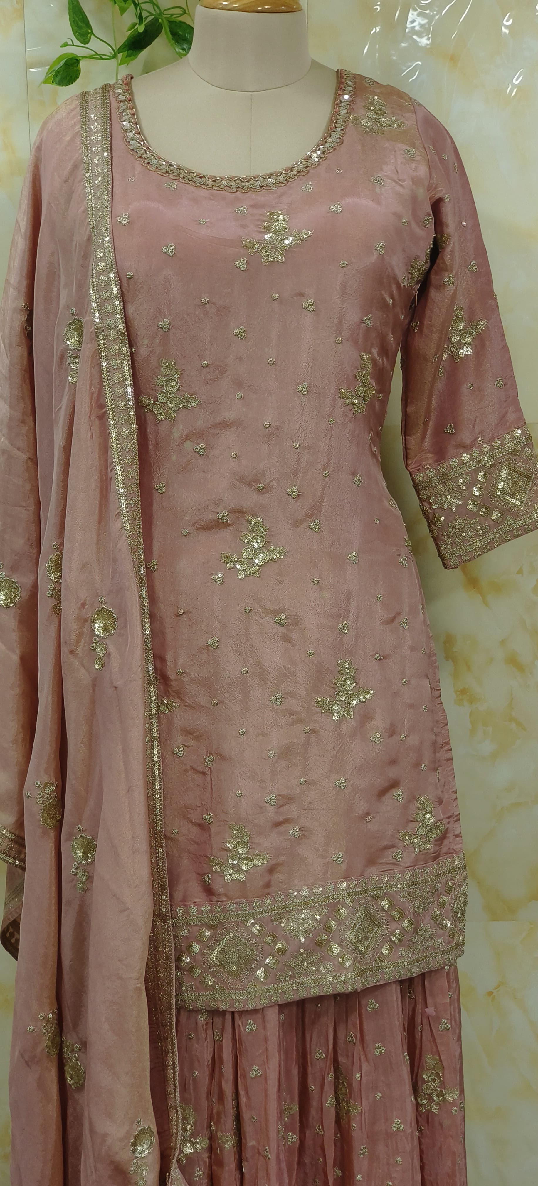 Beautiful Party Wear Ethnic Shimmer Tissue Embroidered Sharara Set