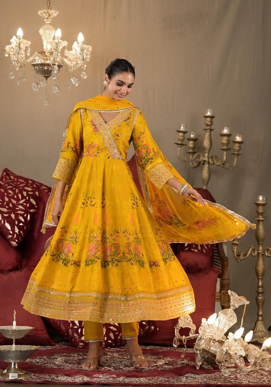 Beautiful Angrakha Anarkali Floral Full Suit Set