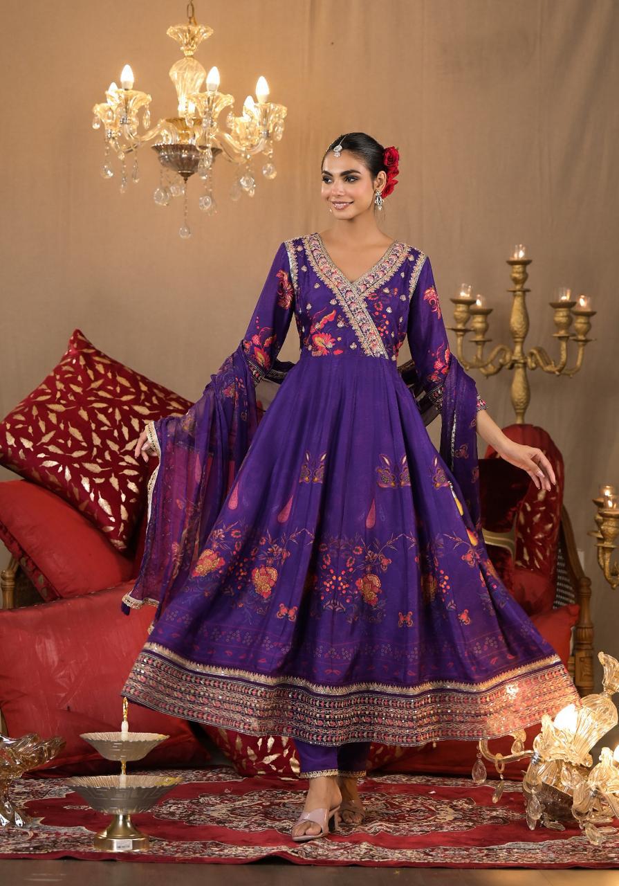 Beautiful Angrakha Anarkali Floral Full Suit Set