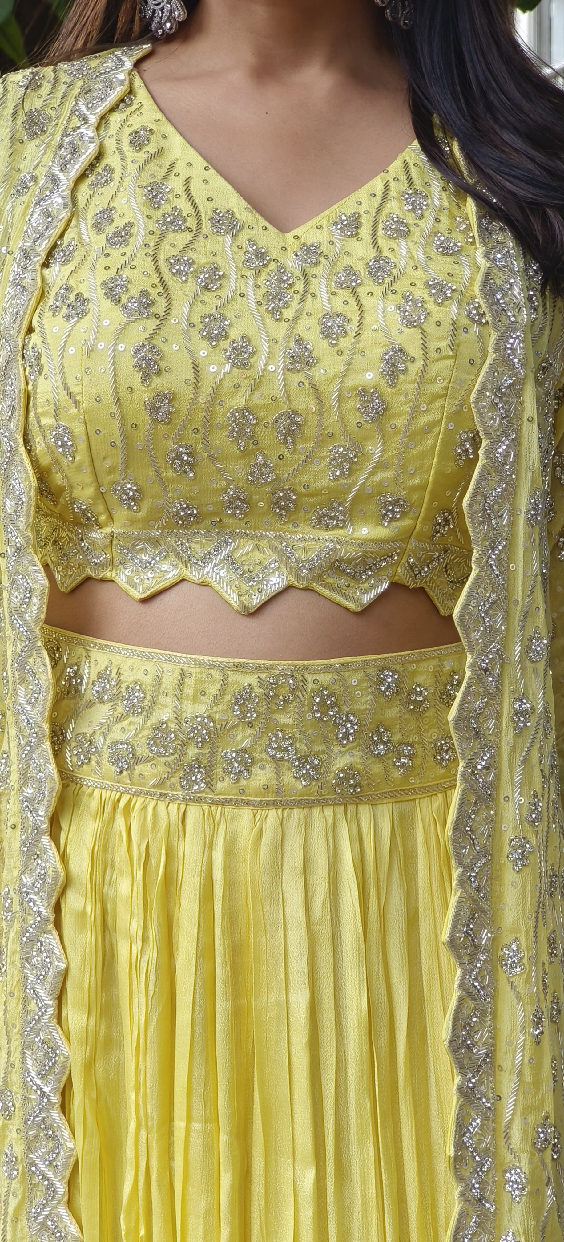 Beautiful cropped embroidered top and a long flowy skirt With Heavy Embroidery Jacket-DRY WASH-