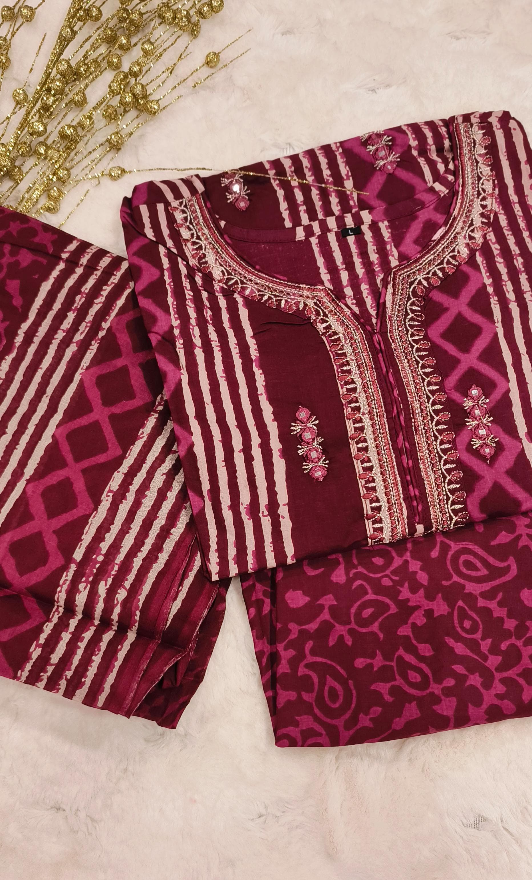 Pure Cotton Printed three Piece Set Kurta with pant and dupatta