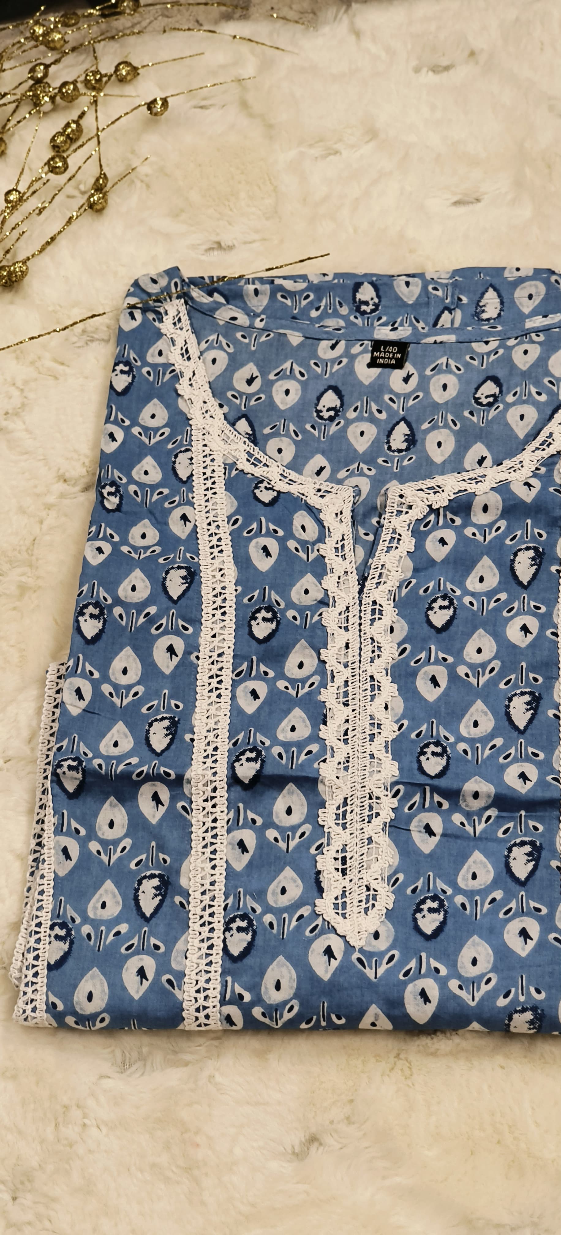 Cotton Blue Printed only kurti