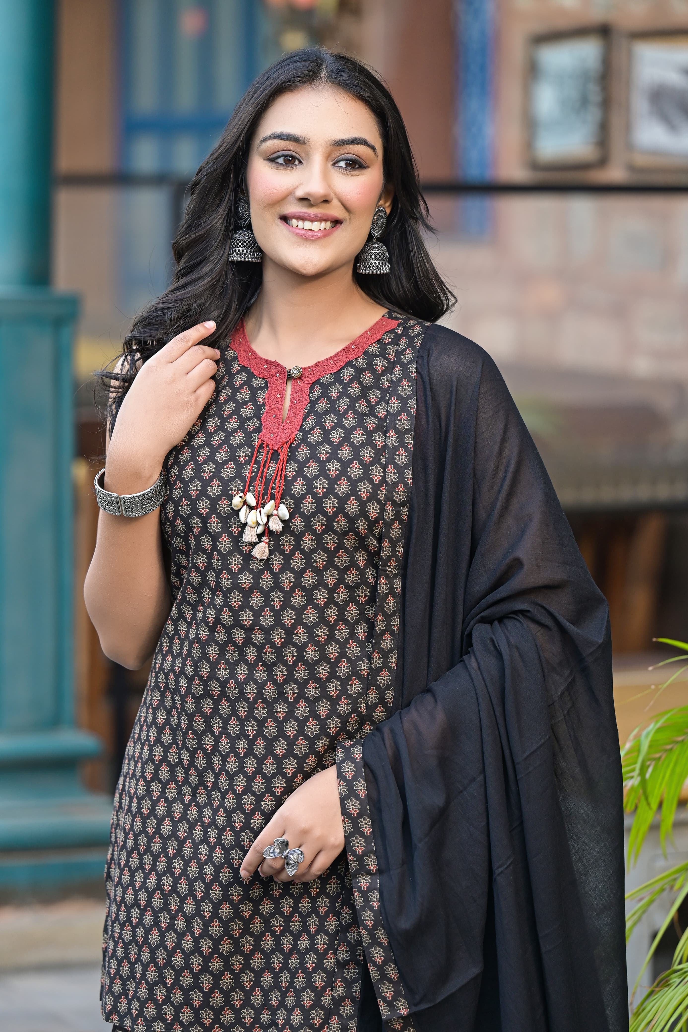 Sleeveless Cotton Printed Short Kurta with Loose Palzzo and pure cotton Dupatta(Sleeves Inside Given)