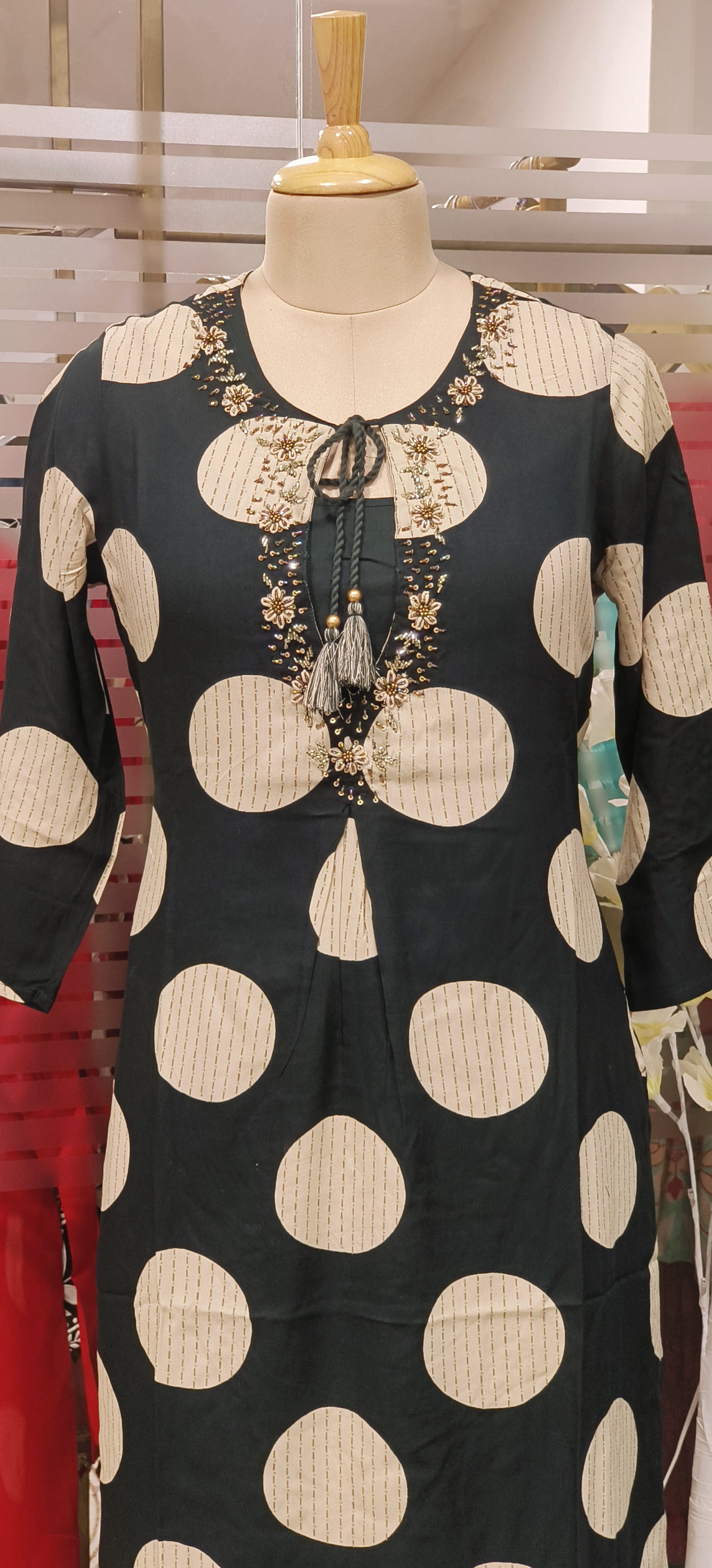 Contemporary Embroidered Kurta with Statement Dots and Coordinated Pants