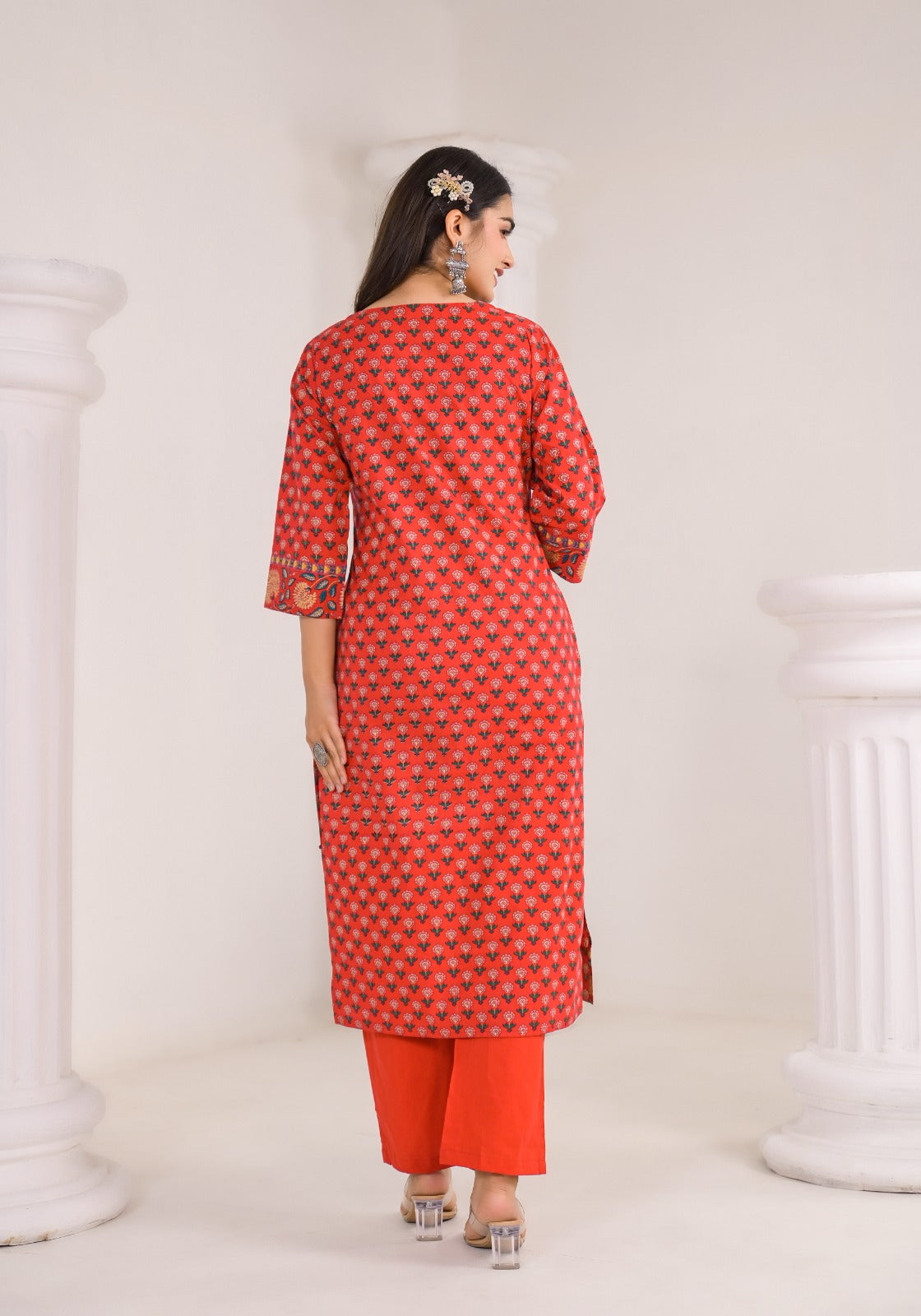 Elegant Pure Cotton Full Suit Set with Intricate Neck Detailing –Available in 3 Stunning Colors