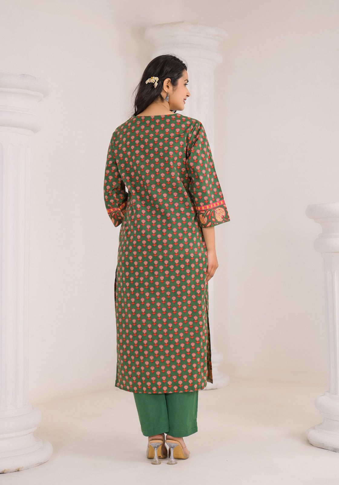 Elegant Pure Cotton Full Suit Set with Intricate Neck Detailing –Available in 3 Stunning Colors