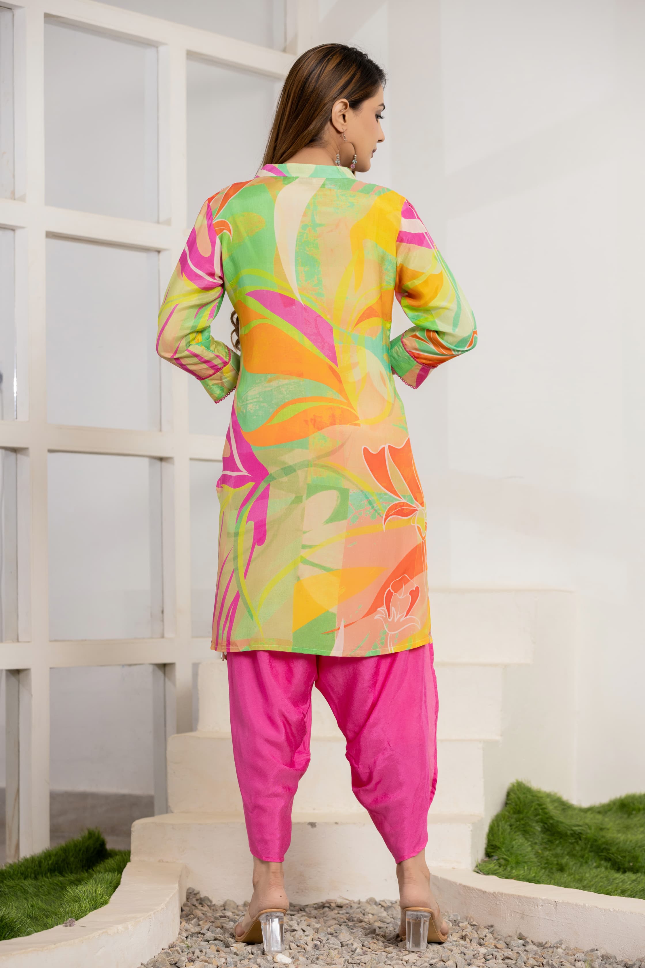 Chic Multi-Color Embroidered Muslin Stylish Co-ord Set with Tulip Pants – A Vibrant Fusion of Elegance and Comfort-08652