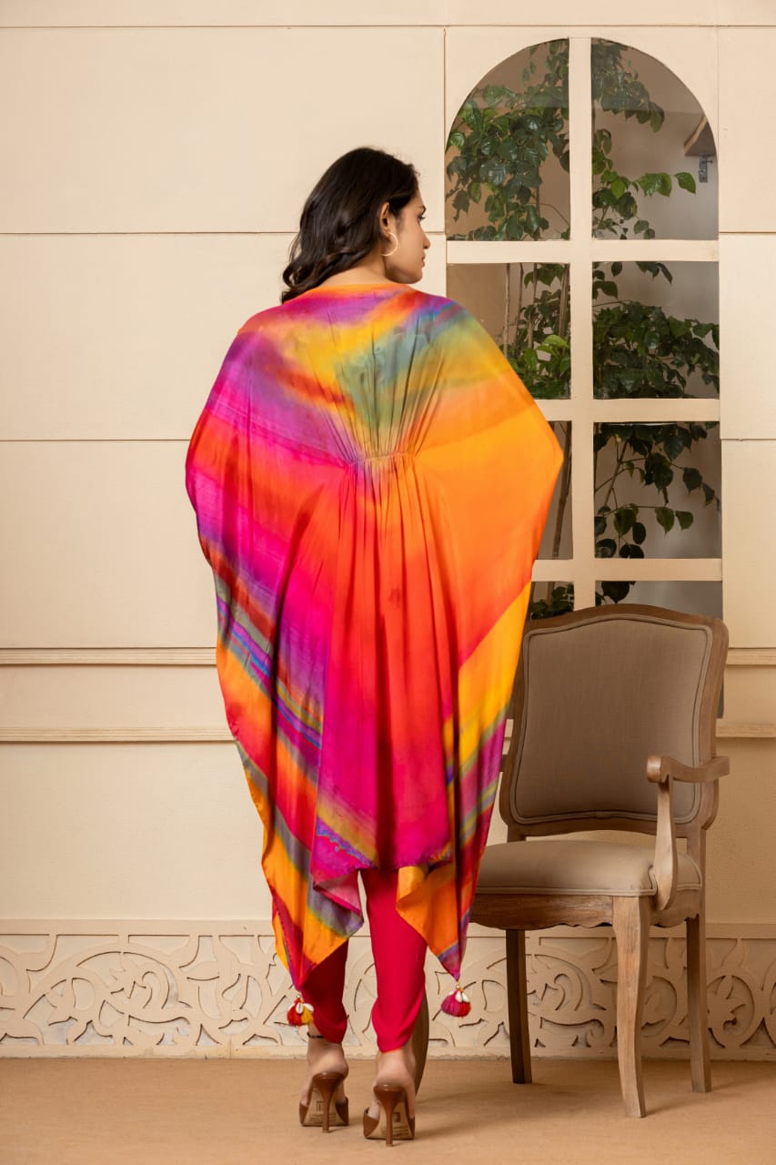 Elegant Multi-Shade Muslin Kaftan with Matching Tulip Bottom – A Perfect Blend of Comfort and Style-08652