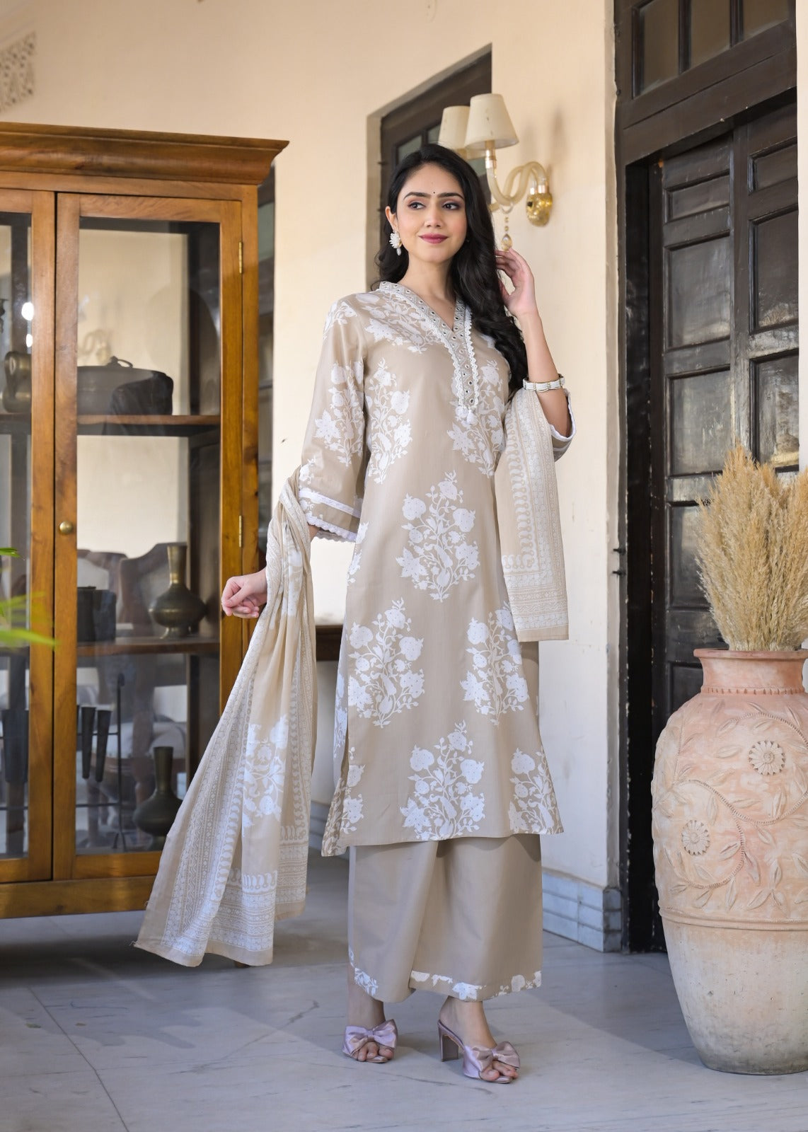 Chic Summer Print Pure Cotton Full Suit Set – A Blend of Comfort and Style-08603-04