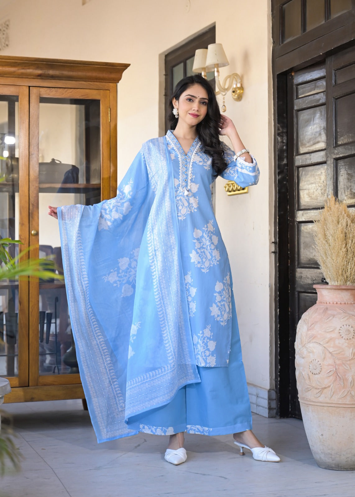 Chic Summer Print Pure Cotton Full Suit Set – A Blend of Comfort and Style-08603-04