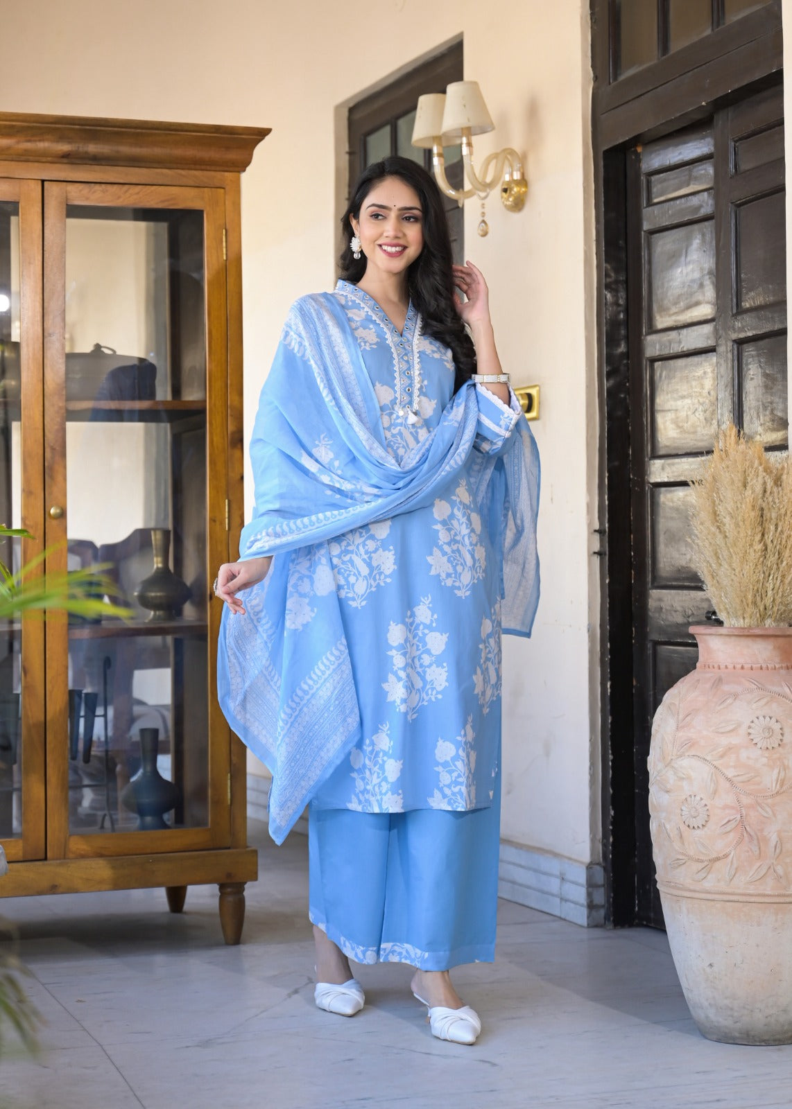 Chic Summer Print Pure Cotton Full Suit Set – A Blend of Comfort and Style-08603-04