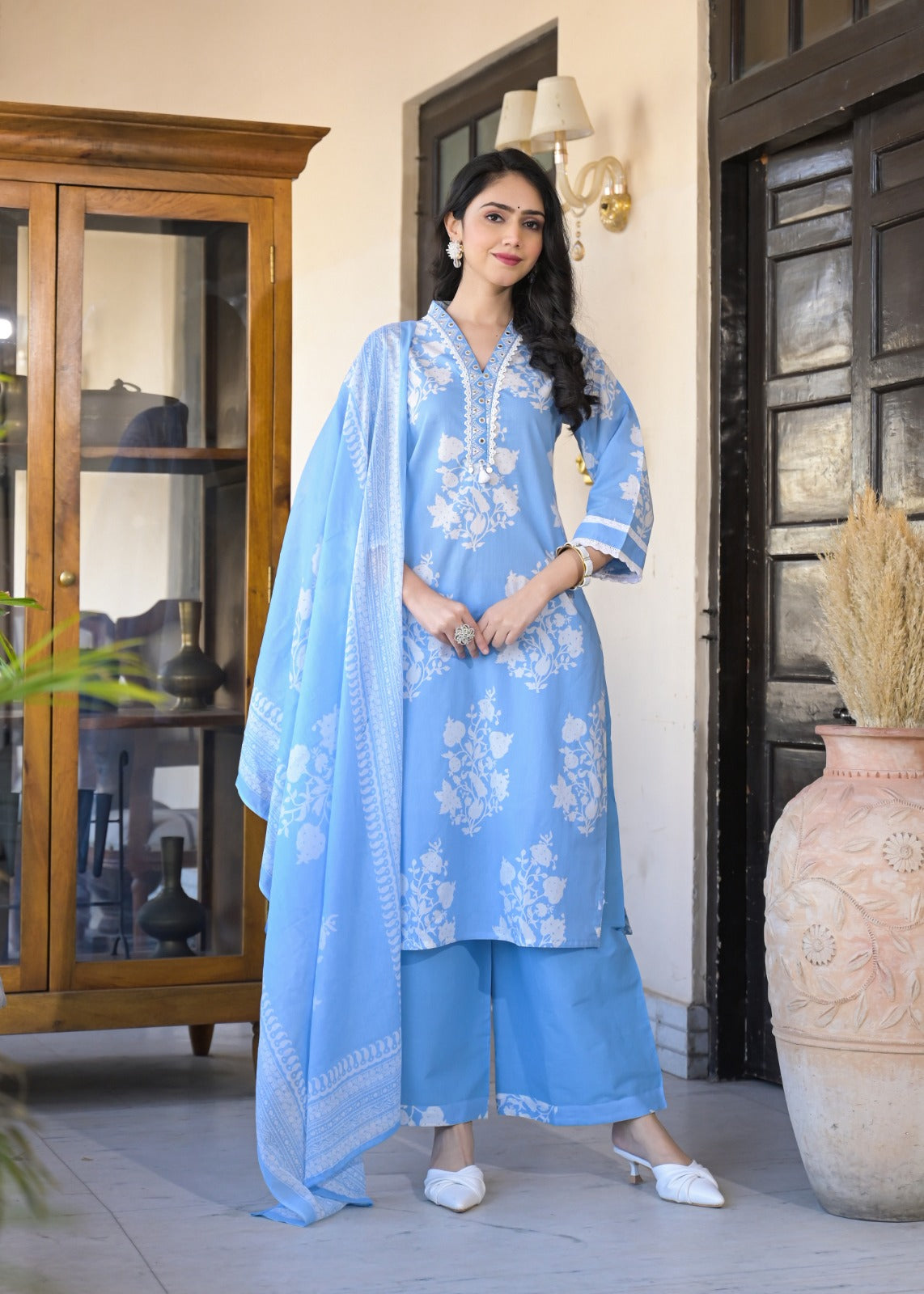 Chic Summer Print Pure Cotton Full Suit Set – A Blend of Comfort and Style-08603-04